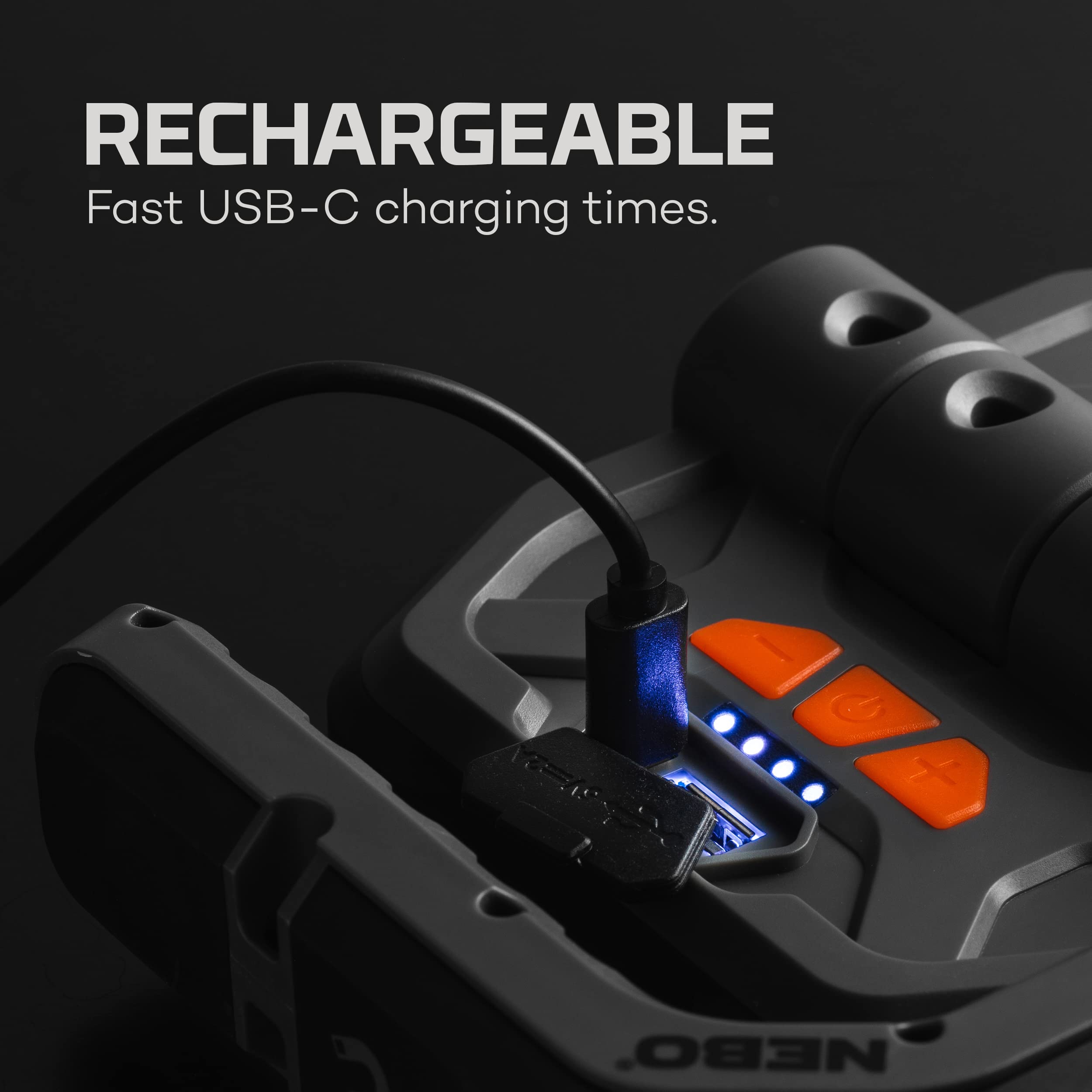 OMNI 3K NEBO Rechargeable Work Light | 3000 Lumens COB, 6 Light Modes, Rotating Magnetic Handles, Built-In Power Bank, Water Resistant, Portable Camping Lantern, Includes USB-C Charging Cable