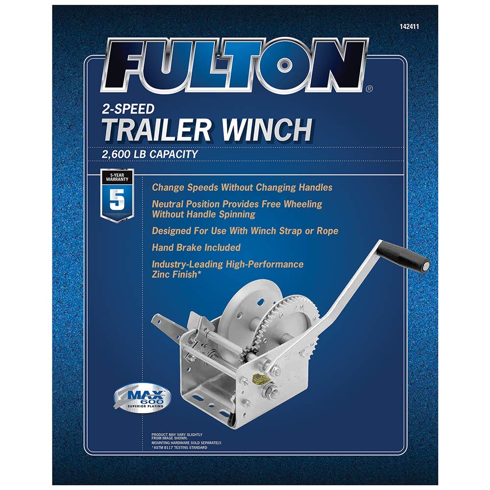 Dual Speed Fulton Winch with Hand Brake - 2600 lbs. Capacity, 1 Pack, Grey