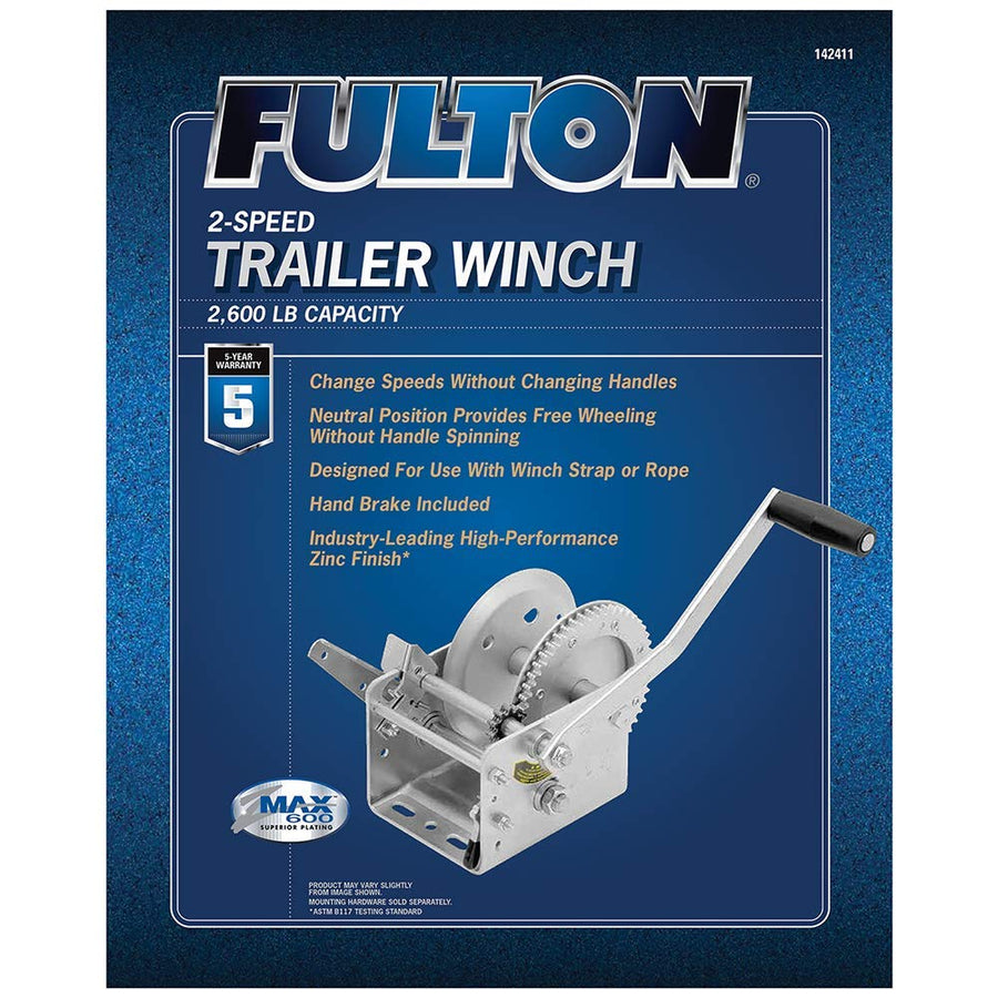 Dual Speed Fulton Winch with Hand Brake - 2600 lbs. Capacity, 1 Pack, Grey