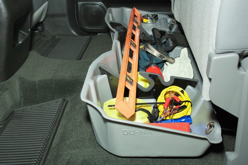 Under Seat Storage DuHa 10300 fits 2014-2018 Silverado/ Sierra Light Duty Crew Cab & 2015-2019 Heavy Duty Crew Cab | Black Heavy-Duty Back Seat Organizer | Includes Dividers