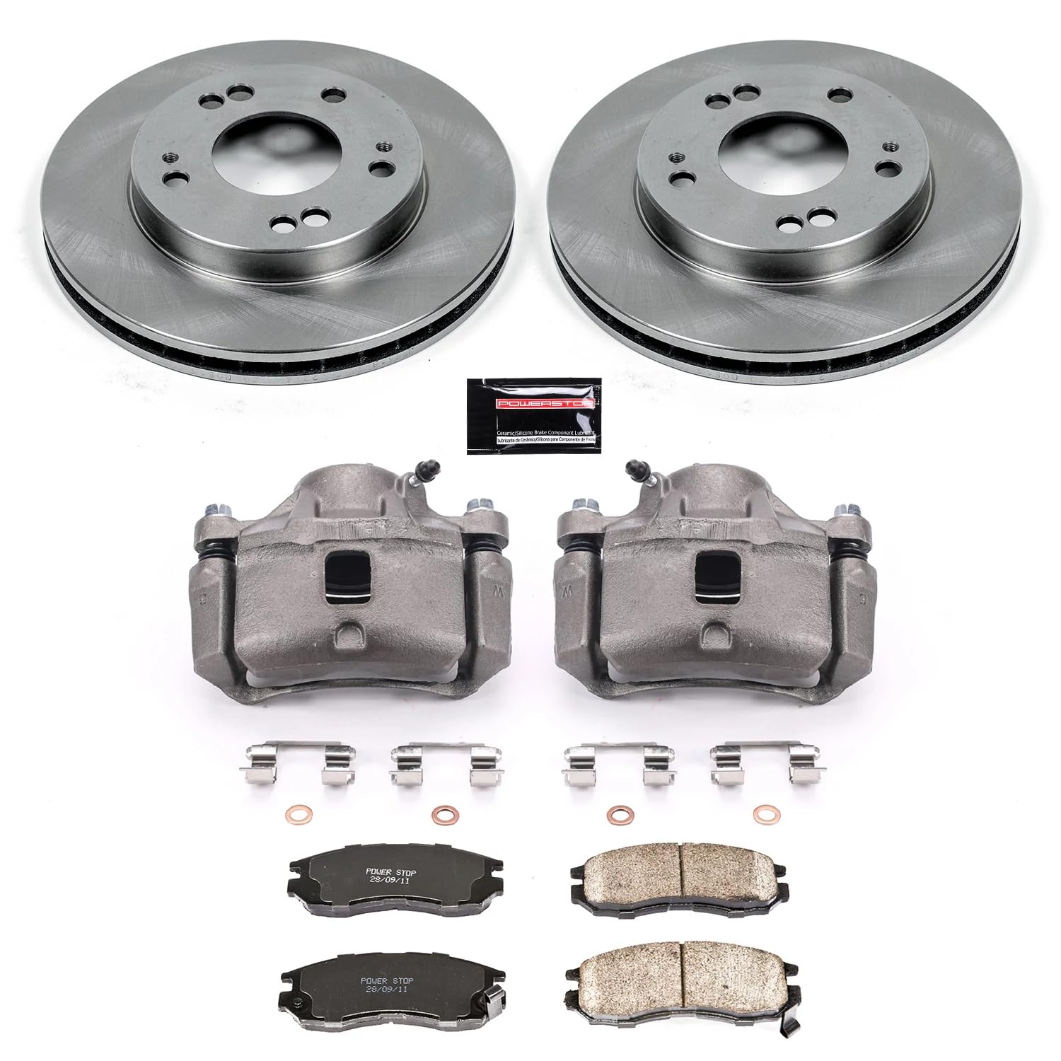 Power Stop KCOE681B Replacement Autospeciality Front Caliper Kit- OE Rotors, Ceramic Brake Pads, Calipers For Chrysler Sebring, Dodge Avenger, Eagle Talon, Mitsubishi Eclipse [Model Specific]
