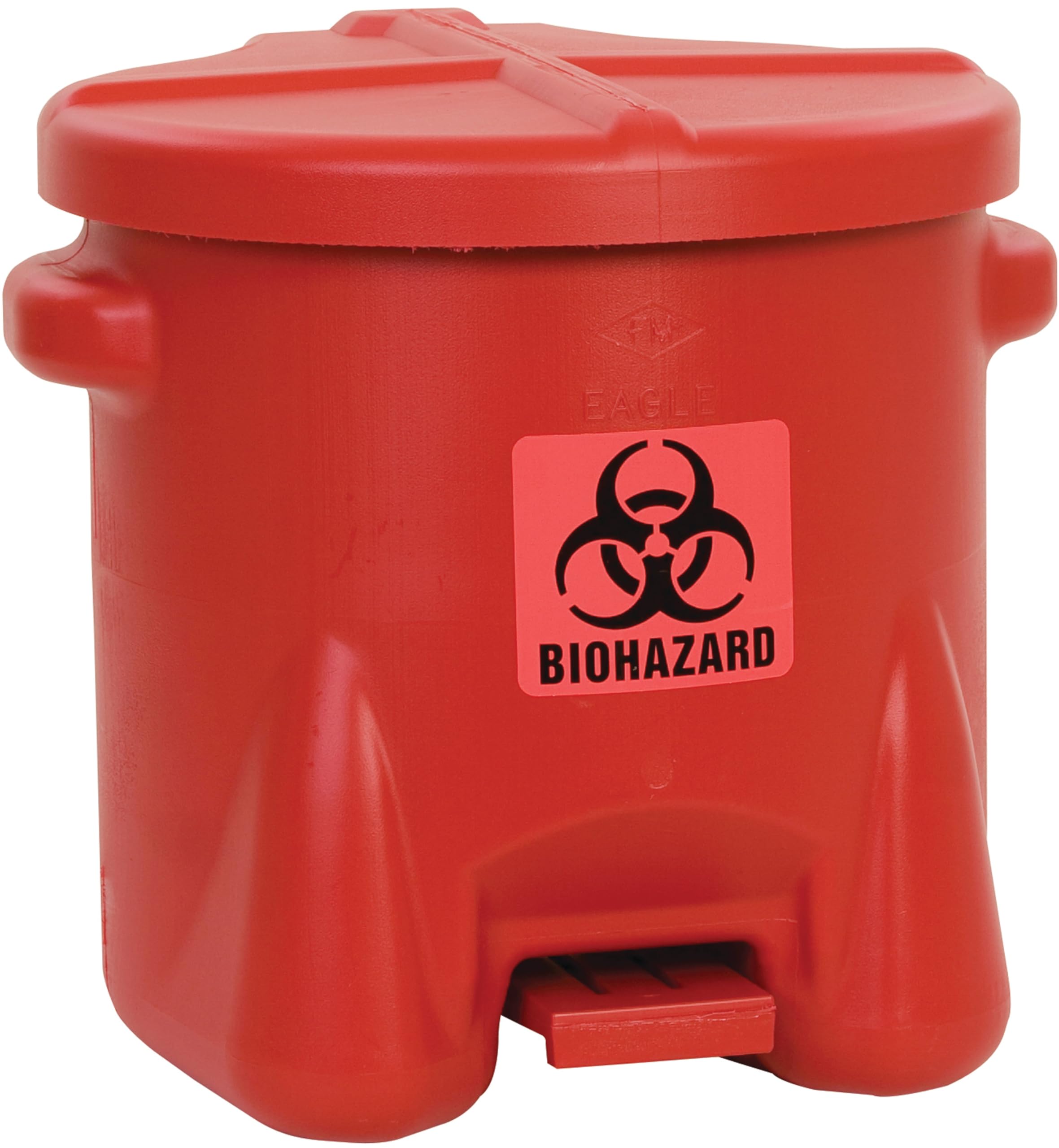 10 Gallon Eagle Biohazard Trash Can with Foot-Operated Self-Closing Lid, 22" x 18" x 18", Made in The USA from High-Density Polyethylene, Red, 945BIO