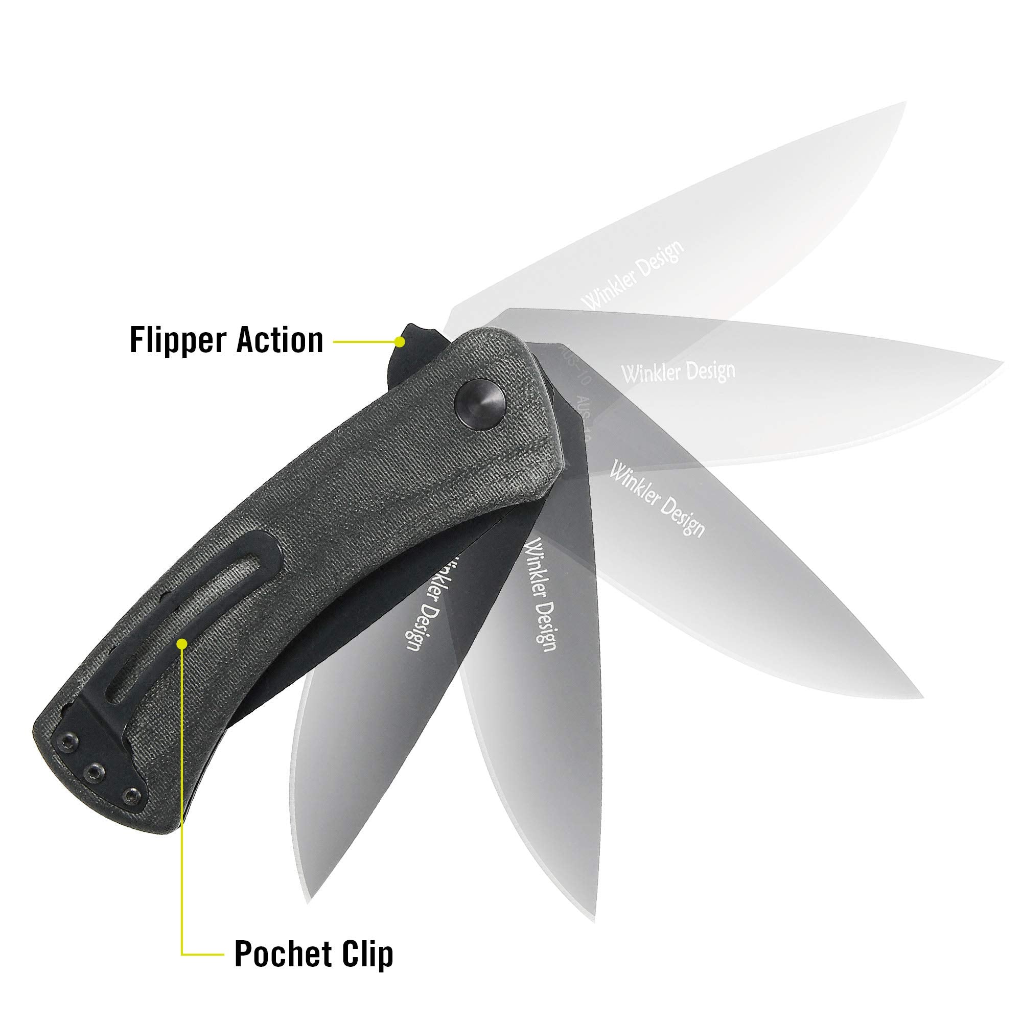 Kilimanjaro Folding Knife, Micarta Handle, Flipper Style Blade, AUS-10 Stainless Steel, Coated, Daniel Winkler Grey, One Size
