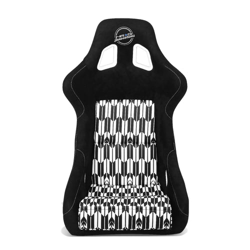 NRG Innovations Fixed Back NRG-FRP-302-YABA Bucket Racing Seat w/Side Mount Bracket Black/White YABA Design Fiber Glass