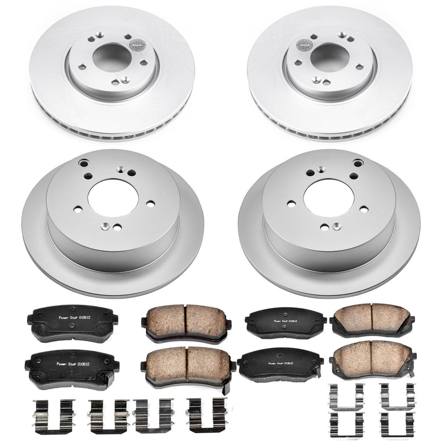 Power Stop CRK6511 Brake Rotor Coated and Ceramic Brake Pads- Front & Rear For Kia Sportage 2012-2016 [Model Specific]