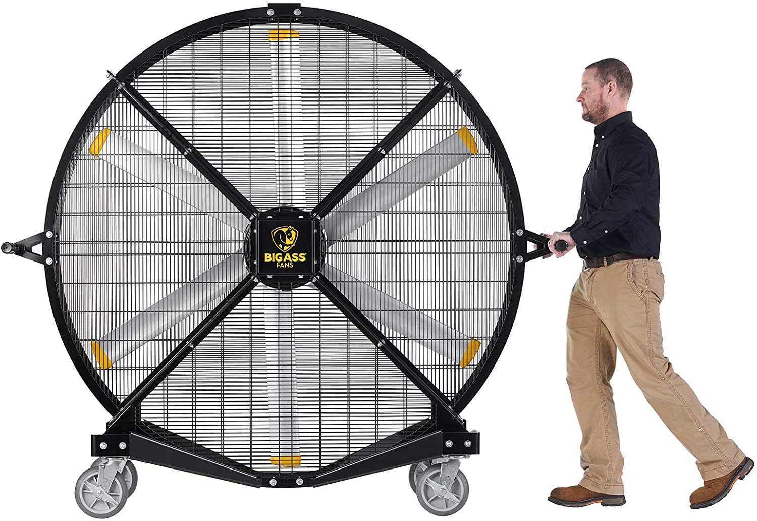 Black Jack - Big Ass Fans, 6' Indoor/Outdoor Mobile Fan with Wheels, Onboard Variable Speed Control, OSHA Compliant Steel Cage, IPX5 Rated, Pre-Assembled, Black