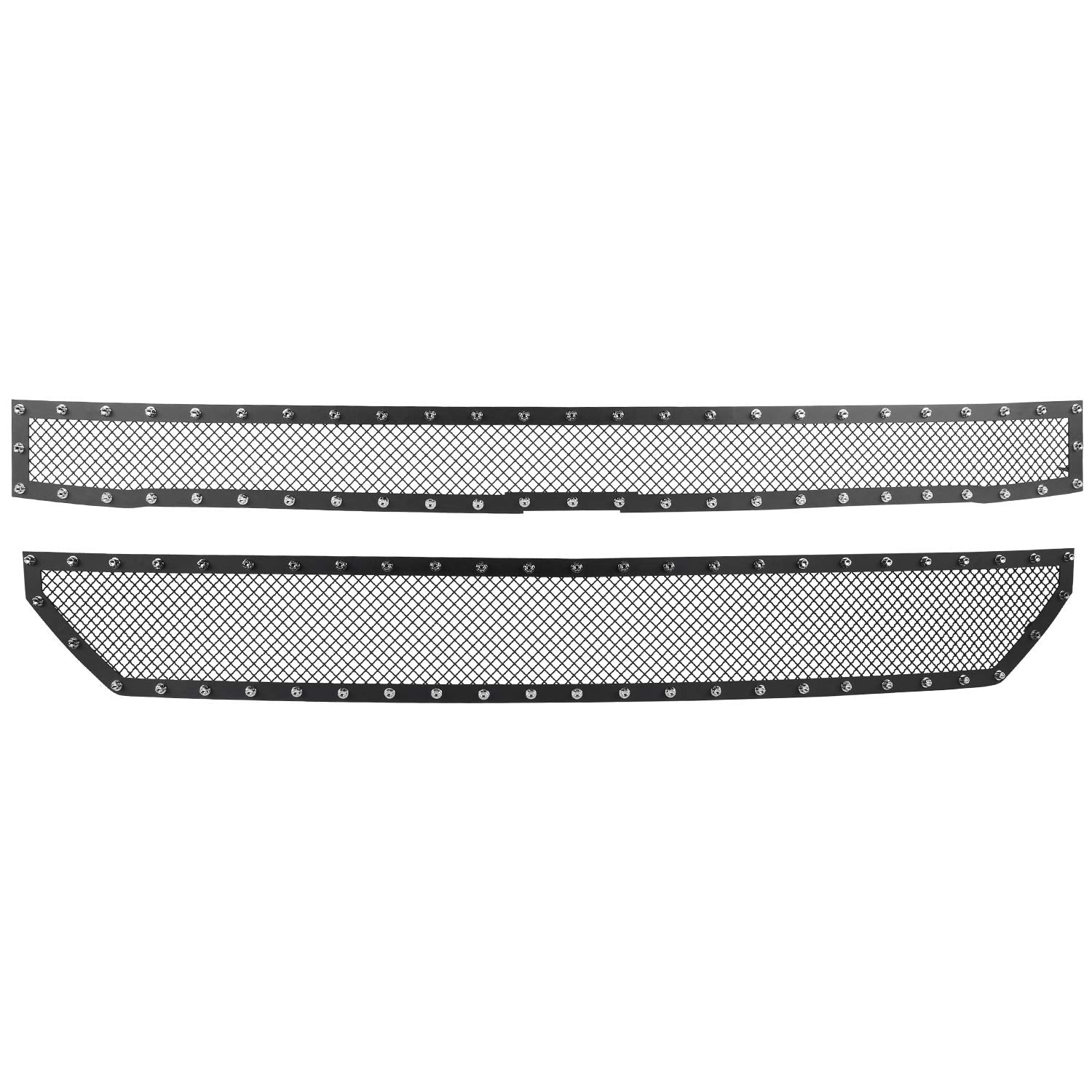 Spec-D Tuning Black Rivet Style Studded S/S Hood Grille Insert 2PCs Compatible with Chevy Silverado 1500 2016-2018