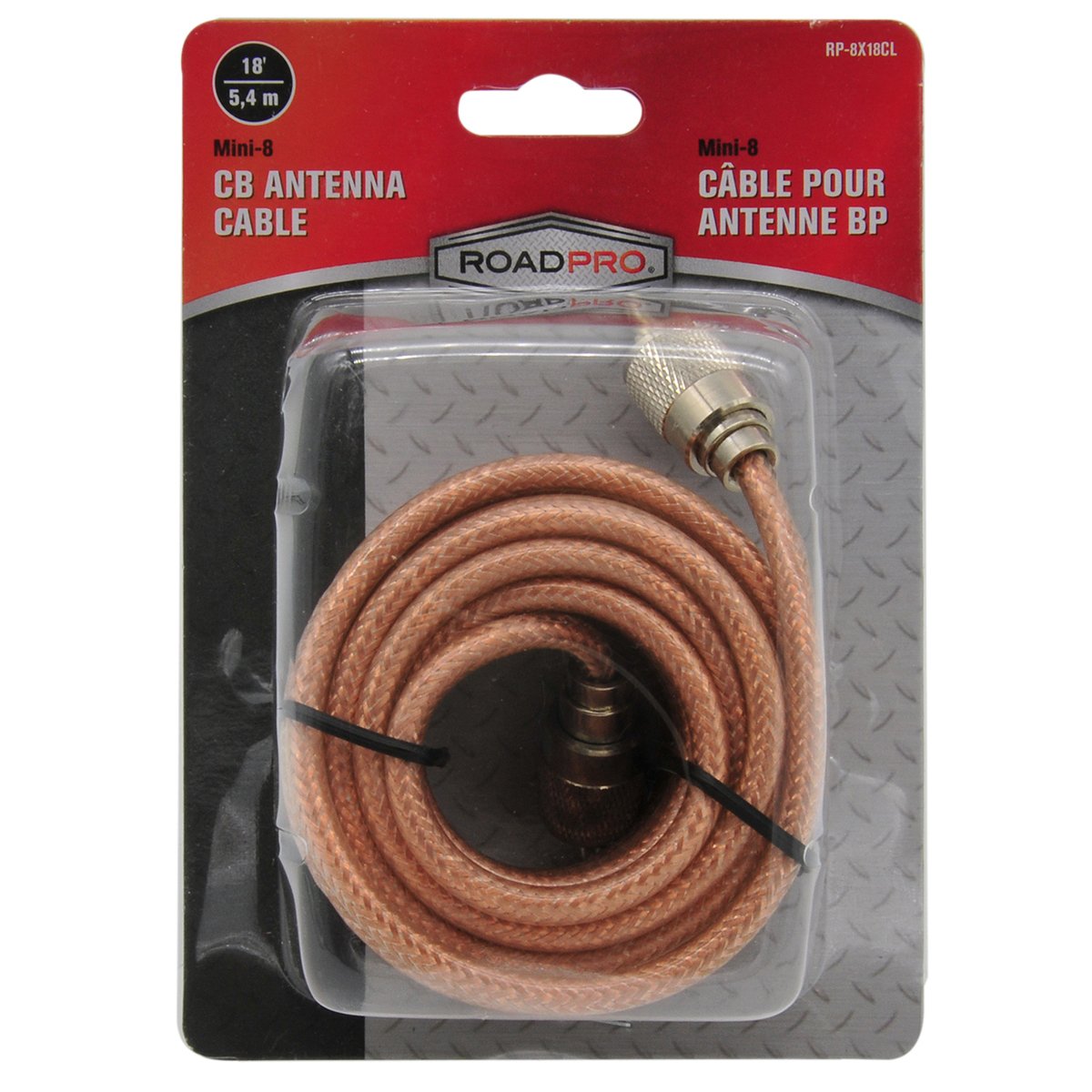 Roadpro 18FT RP-8X18CL Mini-8 Coax Cable with PL-259 Connector, Clear CB Antenna