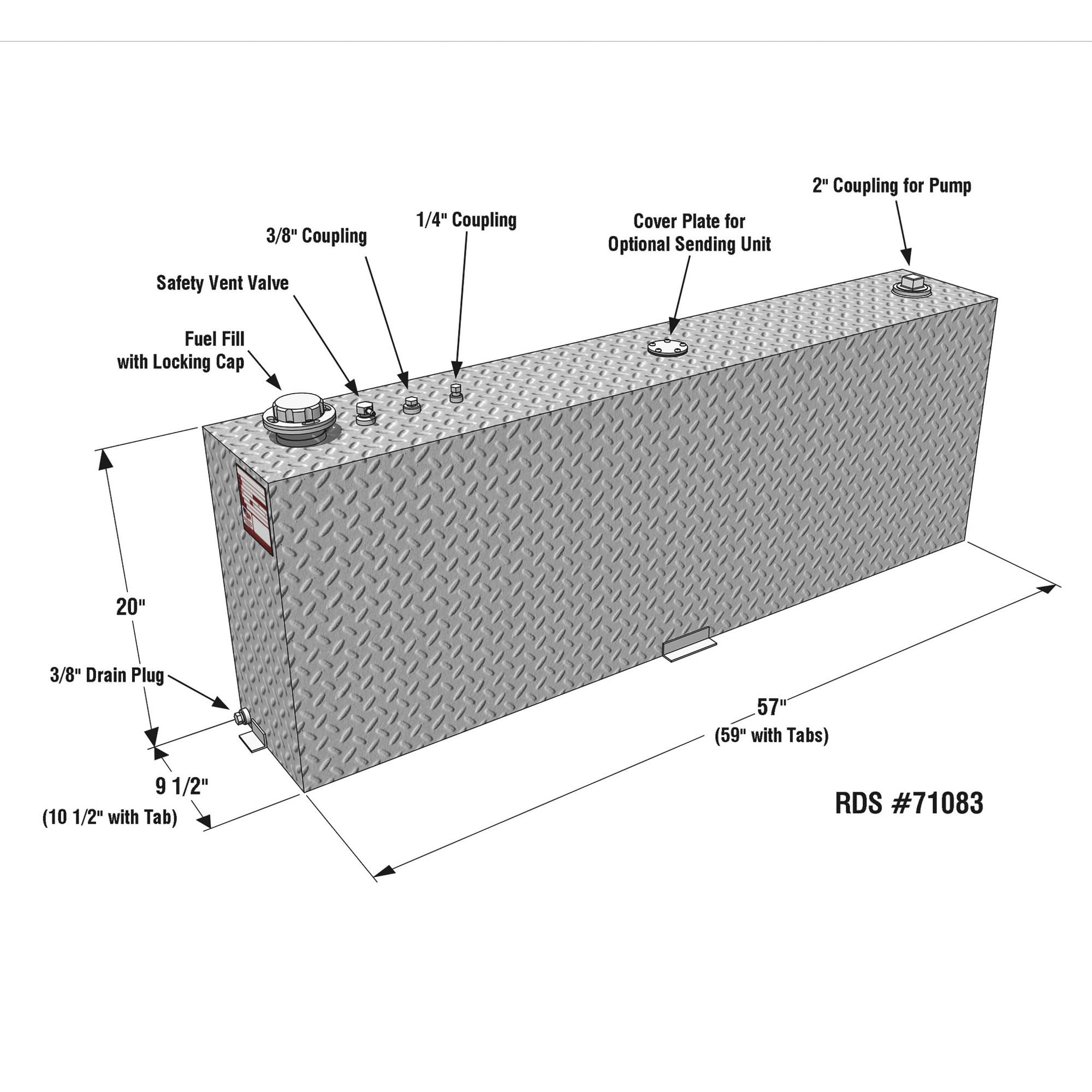 Rectangular RDS MFG INC 71083 Auxiliary/Transfer Fuel Tank - 45 Gallon Capacity