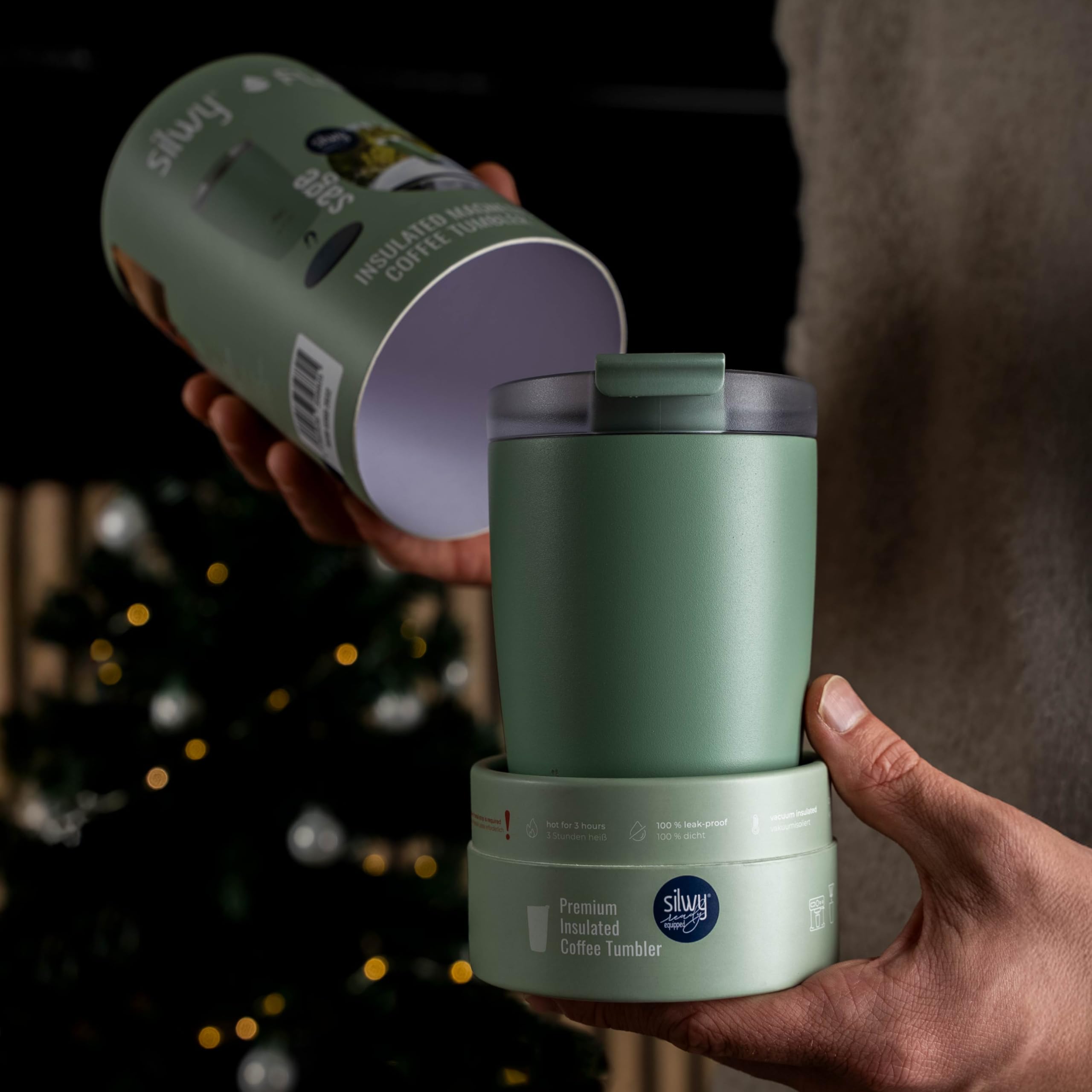 Sage Silwy® Magnetic Thermal Mug To Go with Metal Nano Gel Pad - Stable Premium Coffee Mug/Tea Mug, Leak-Proof, Keeps Drinks Hot for 3 Hours - for Campers, Home and Travel (Mint)