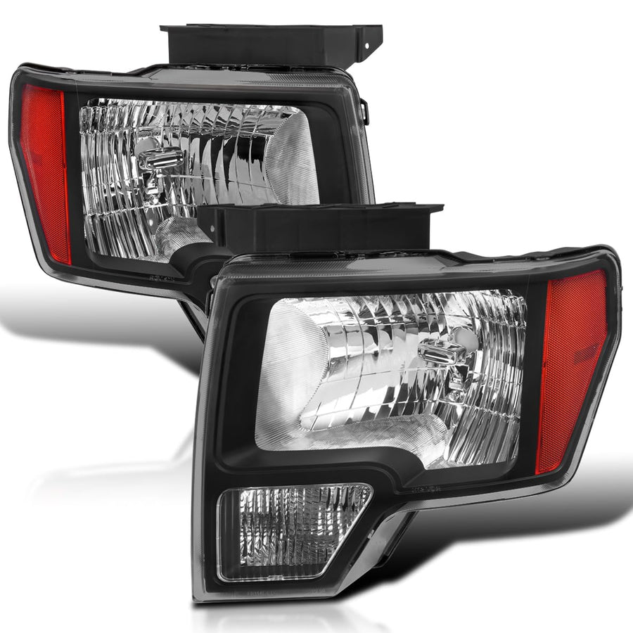 Black Headlights SPEC-D TUNING Compatible with 2009-2014 Ford F-150, Left + Right Pair Headlamps Assembly