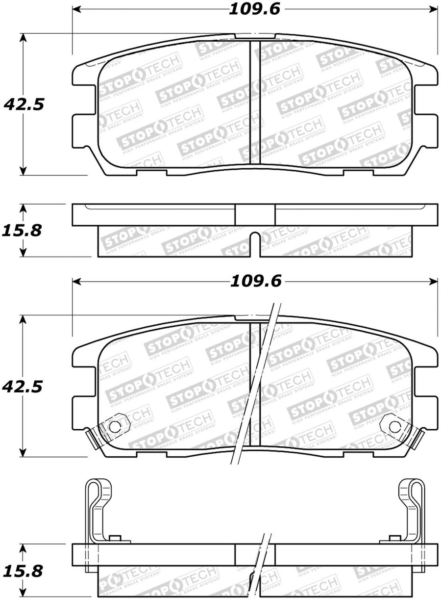 Rear StopTech 308.05800 Brake Pads with Shims and Hardware Street