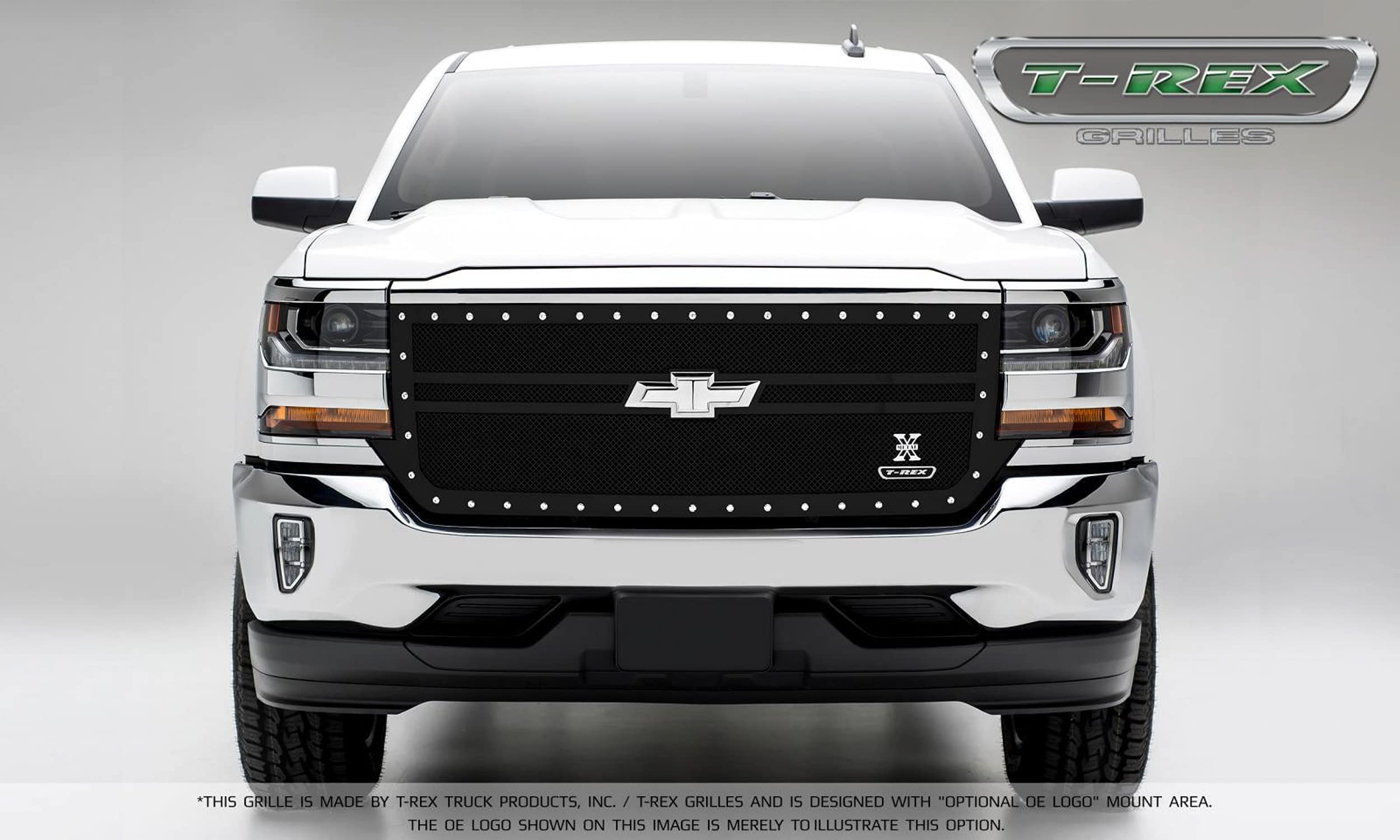 2016-2018 Silverado 1500 T-Rex Grilles X-Metal Grille, Black, 1 Pc, Replacement, Chrome Studs, 2 Bar Design - PN #6711301