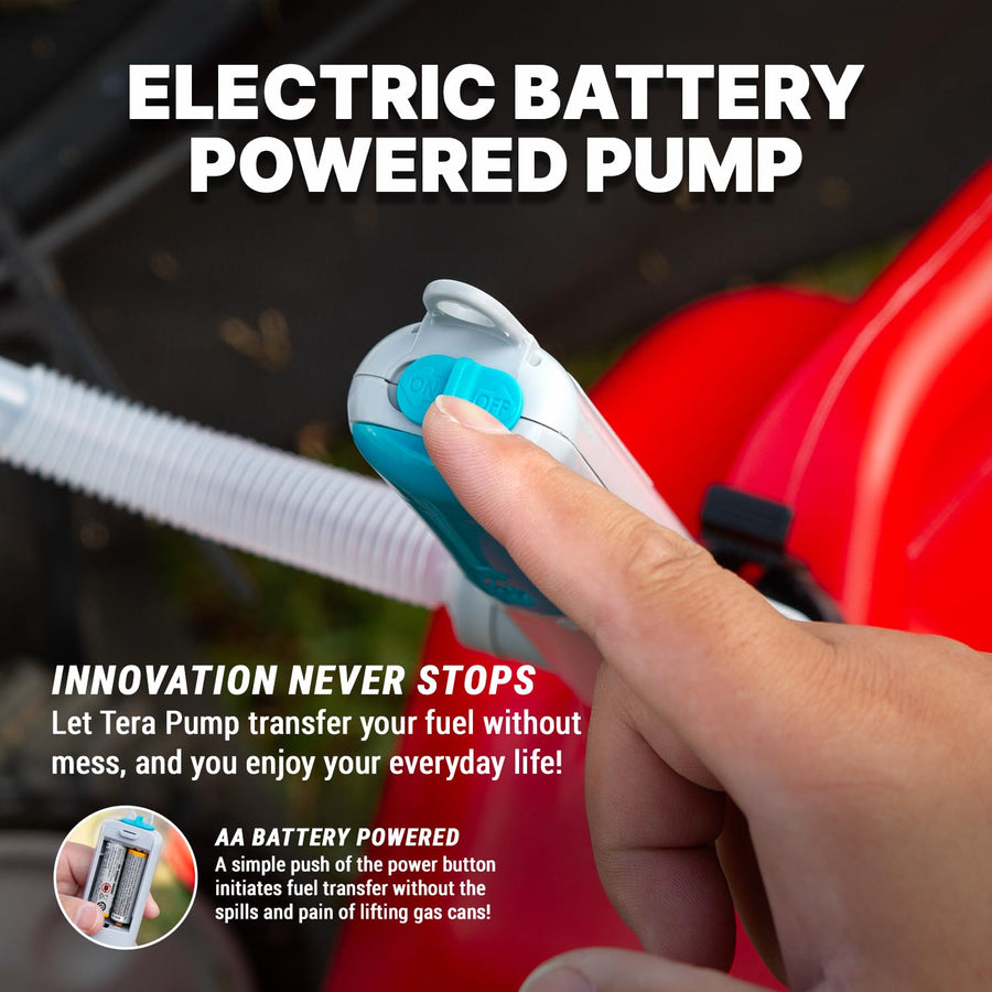 TERA PUMP Portable Automatic Battery Operated Water/Fuel Transfer Pump, Powerful Hand Fuel Pump Fits All Size Jugs w/ 1.2" Intake tube - Quick Transfer at 2.8 Gal/Min (2 AA Batteries, Not Included)