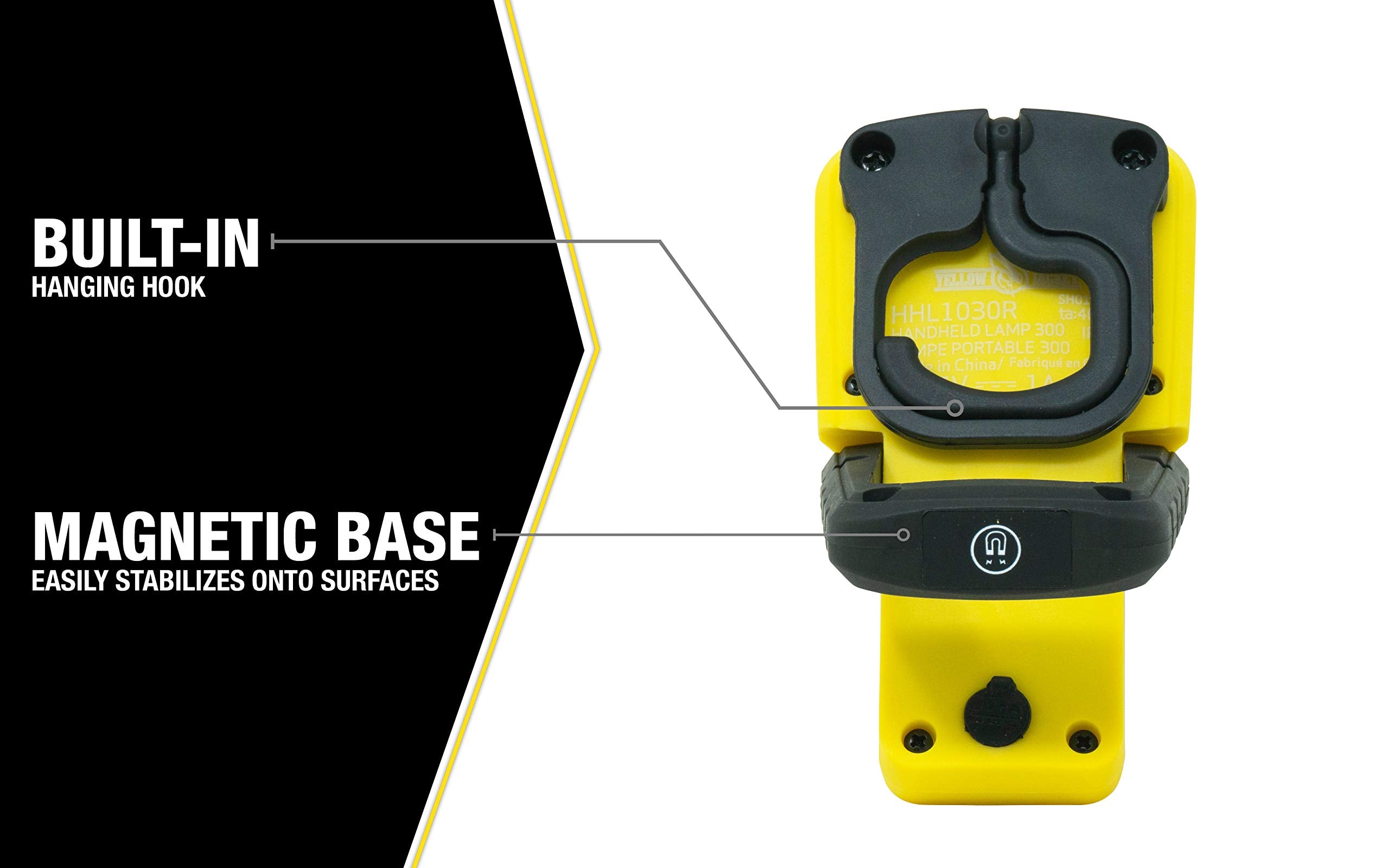 300 Lumen Yellow Jacket LED Rechargeable Handheld Task Light with Magnetic Base and Hang Hook, HHL1030R