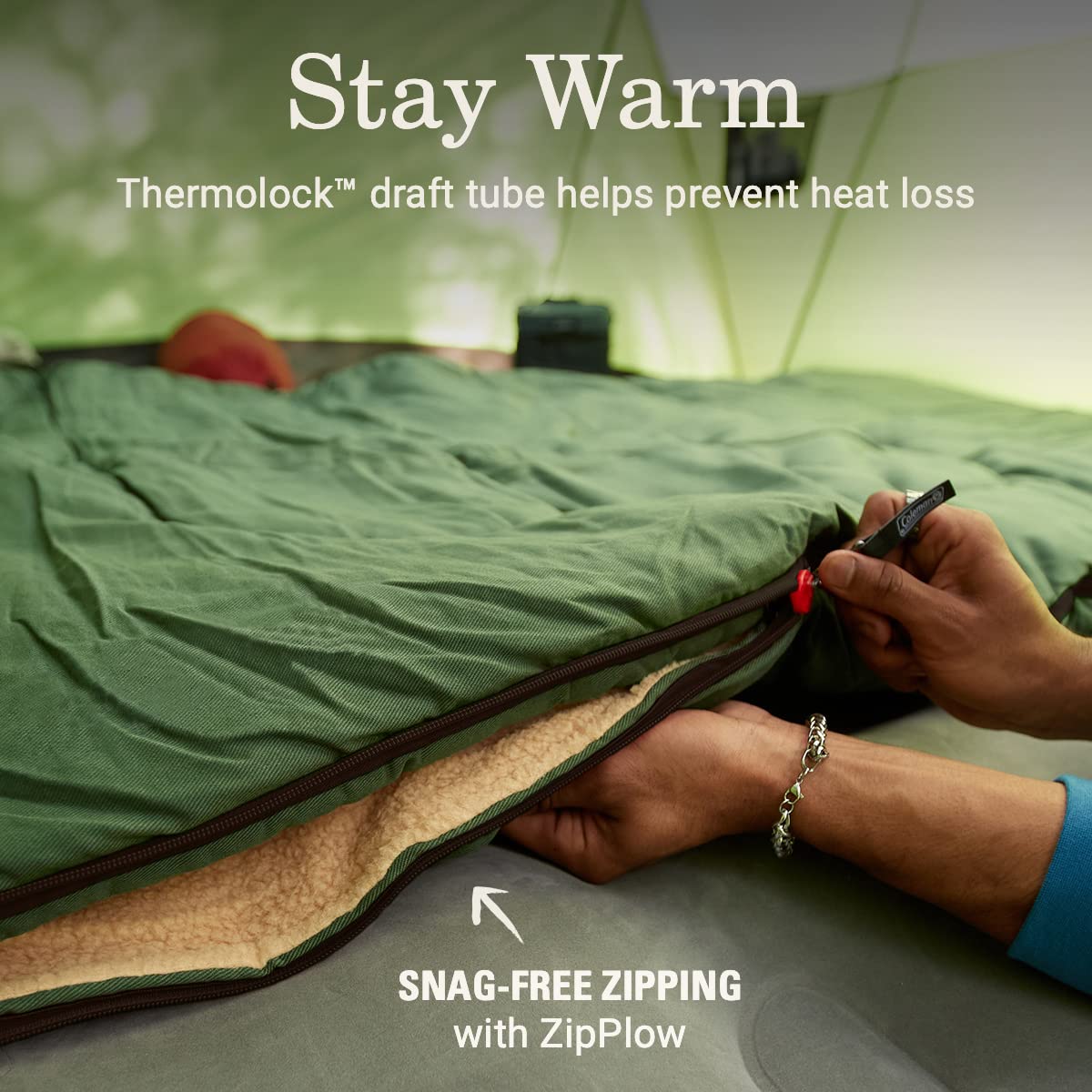 Coleman Big & Tall Game 0°F Sleeping Bag Cold Weather Adult Sleeping Bag with Eco-Conscious Filling Sherpa & Flannel Lining 2-Way Zipper Fits Campers up to 6'5