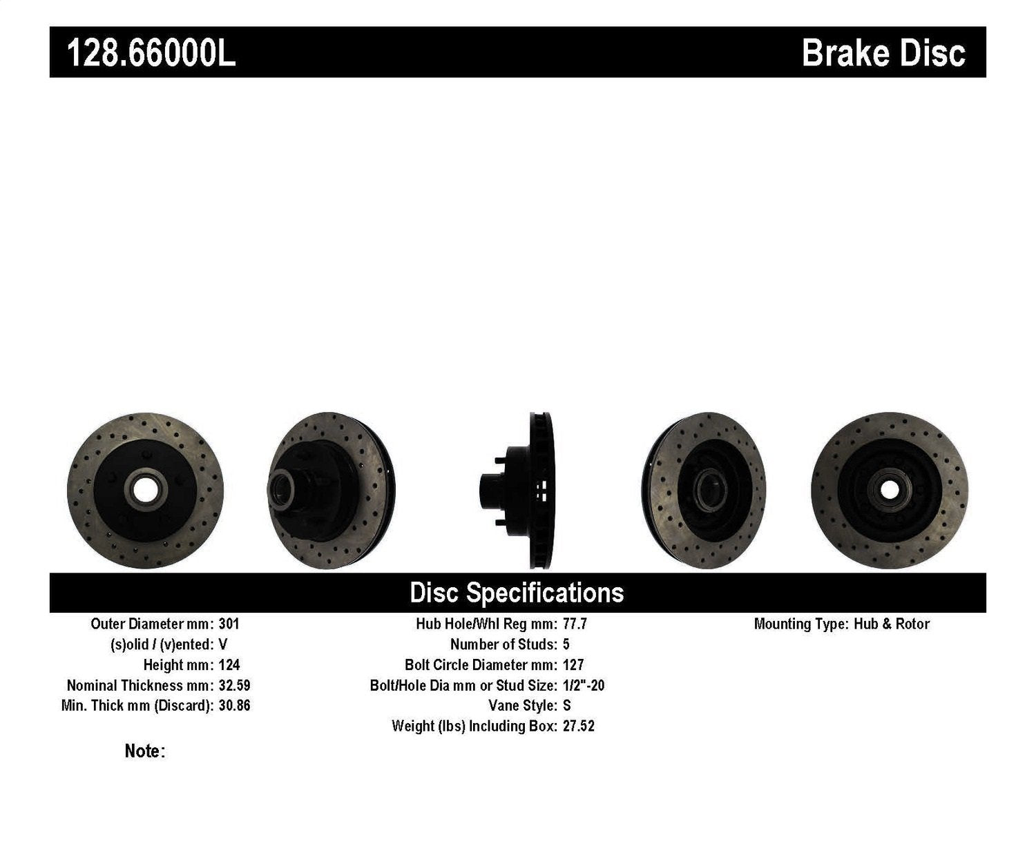 Sport Cross Drilled Brake Rotor StopTech; Front Left 128.66000L