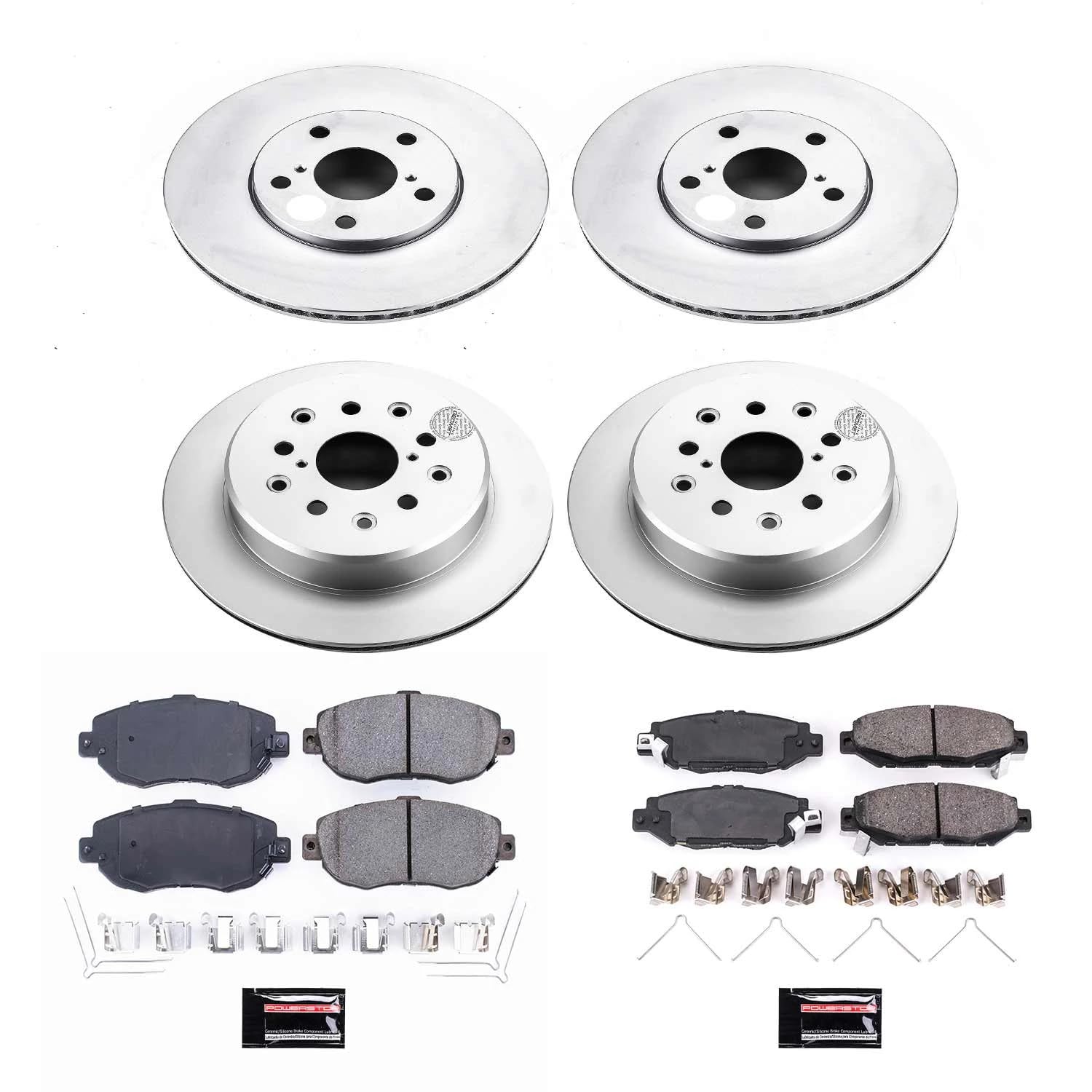 Power Stop Coated Brake Rotor and Ceramic Brake Pads CRK1078- Front & Rear For Lexus GS300 1993-1997 [Model Specific]