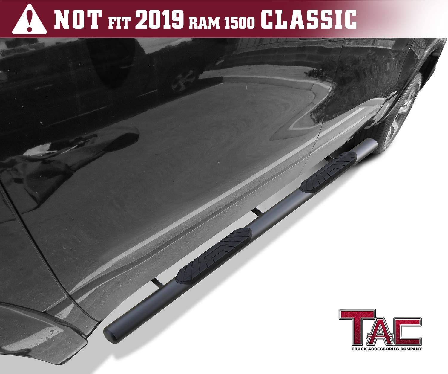 4" TAC Side Steps Running Boards Fit 2019-2023 RAM 1500 Crew Cab (Exclude 2019-2023 RAM 1500 Classic) Truck Pickup Oval Texture Black Side Bars Step Rails Nerf Bars Off Road Accessories 2Pcs