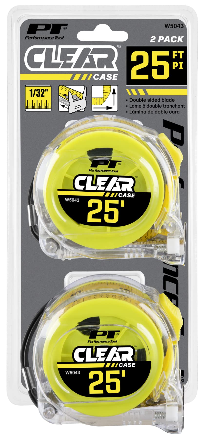 25' x 1-Inch Performance Tool W5043 Clear Tape Measure (2 Pieces)