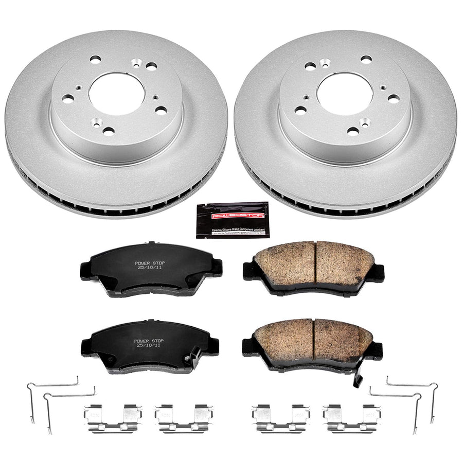 Power Stop Coated CRK6317 Brake Rotor & Ceramic Brake Pads- front For Acura ILX 2013-2015, Honda Civic 2012-2015 [Model Specific]