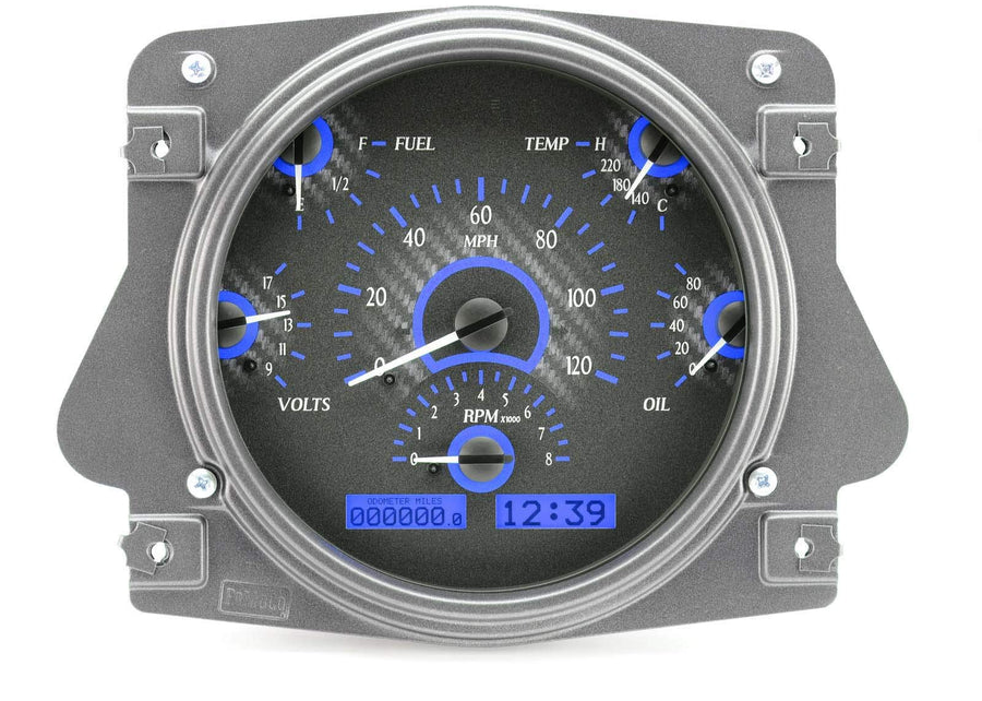Dakota Digital VHX-66F-BRO-C-B Analog Dash Gauge System Compatible with 1966-77 Ford Bronco Carbon Blue Backlighting