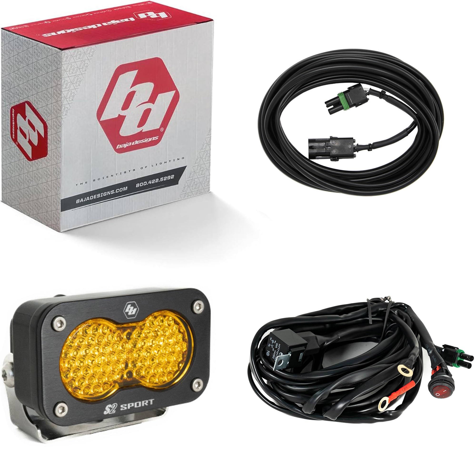 Baja Designs Universal S2 Sport Chase Light Kit - Offroad Rear Safety LED Light Pod for UTV, Truck, Wrangler - Includes 10ft On/Off Wiring Harness (Work/Scene; Baja Amber)