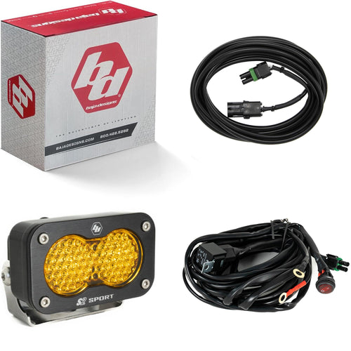 Baja Designs Universal S2 Sport Chase Light Kit - Offroad Rear Safety LED Light Pod for UTV, Truck, Wrangler - Includes 10ft On/Off Wiring Harness (Work/Scene; Baja Amber)