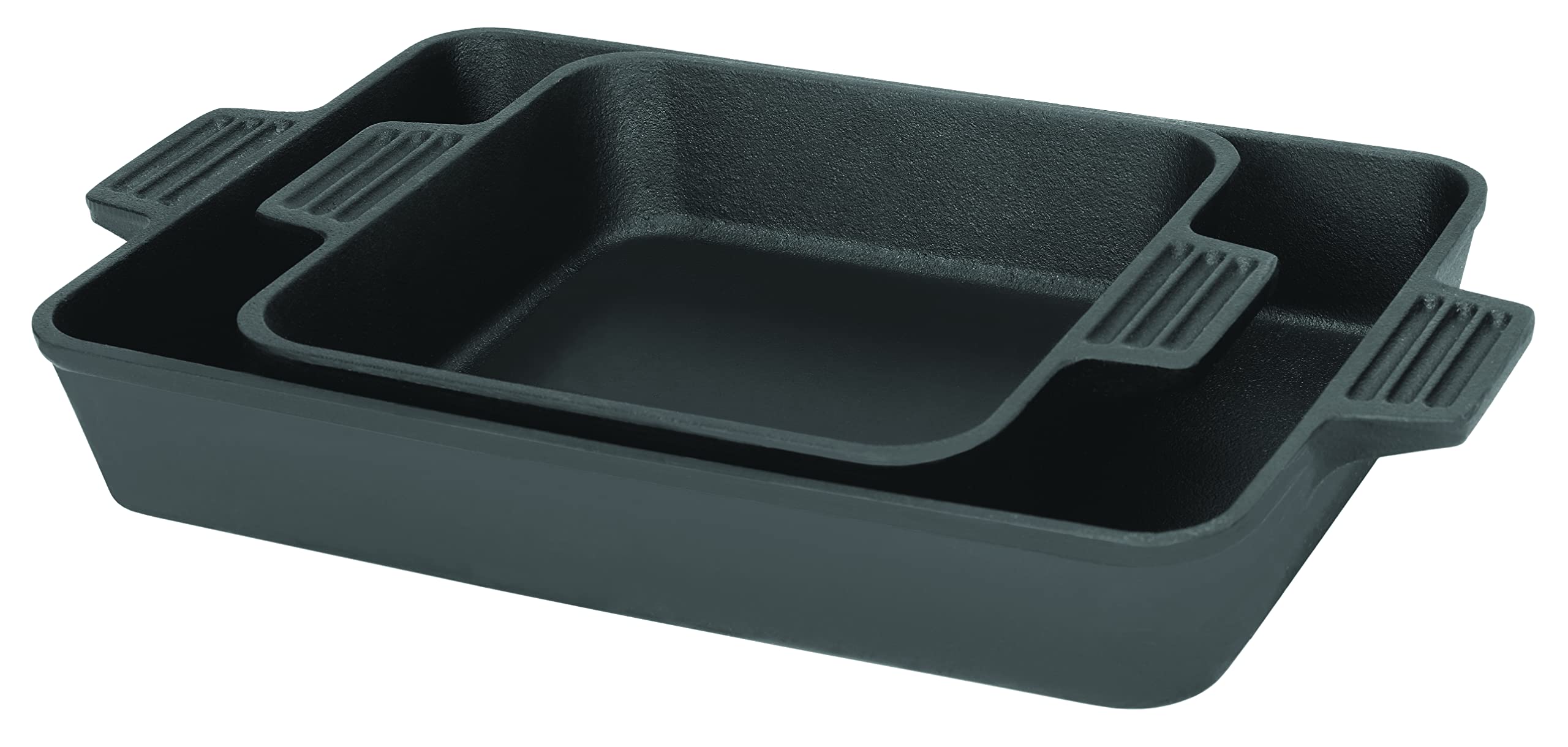 Bayou Classic 7474 Cast Iron Cake Pan Set 8-in and 13-in Perfect For Roasting Chicken and Pot Roast or Baking Cornbread Biscuits Cobbler and Deep Dish Pizza