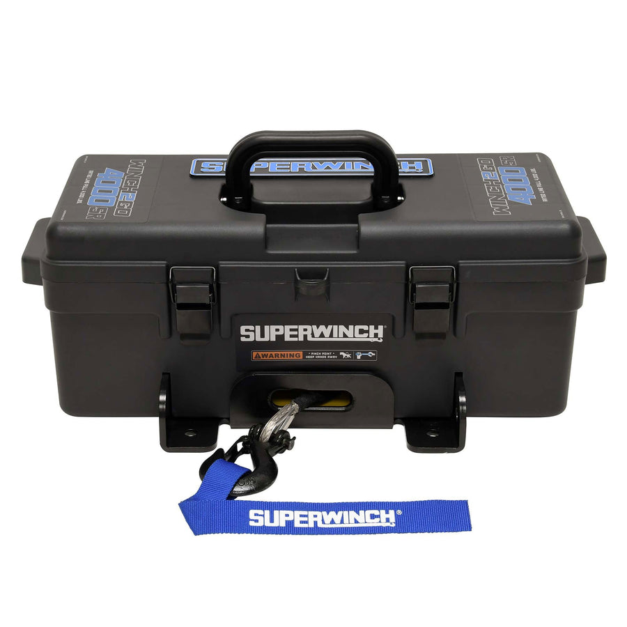 Winch2Go Superwinch 12V DC Electric Portable Utility Winch 4000lb(1814.4kg) Single Line Pull with Steel Mounting Plate Integrated Hawse Fairlead 7/32" x 47' Synthetic Rope Handheld Remote
