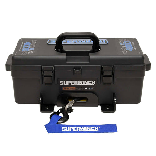Winch2Go Superwinch 12V DC Electric Portable Utility Winch 4000lb(1814.4kg) Single Line Pull with Steel Mounting Plate Integrated Hawse Fairlead 7/32" x 47' Synthetic Rope Handheld Remote