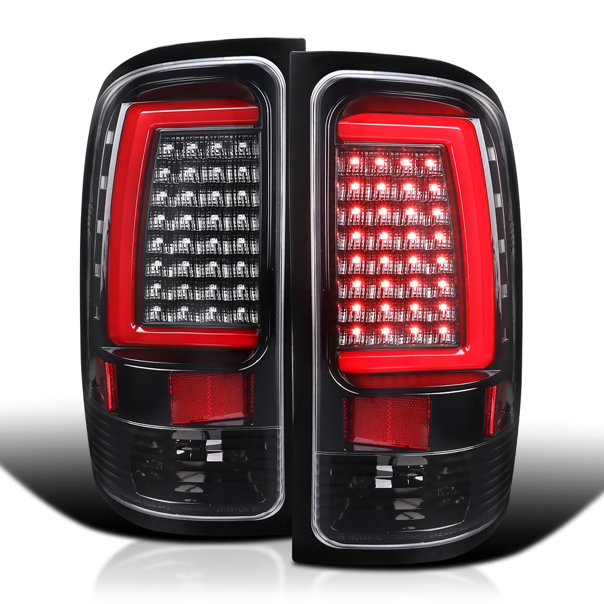 Jet Black LED Tail Lights SPEC-D TUNING w/Red LED Light Bar Compatible with 2007-2013 GMC Sierra 1500, 2007-2014 GMC Sierra 2500HD/3500HD, Left + Right Pair Assembly