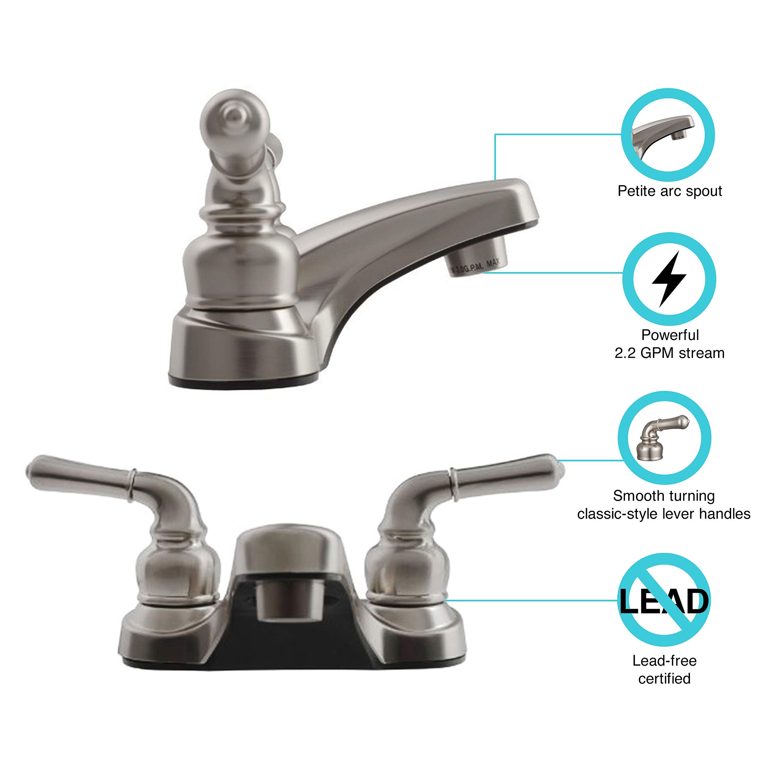 Dura Faucet RV DF-PL700C-SN Bathroom 2-Hole Faucet with Classic 2-Handles (Brushed Satin Nickel)
