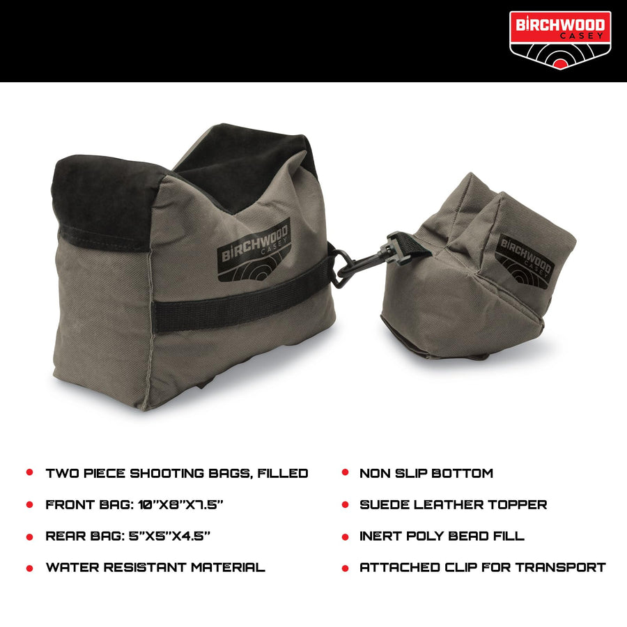 Gun Rest Birchwood Casey Filled | Durable Water-Resistant Front & Rear Shooting Bags with Inert Poly Bead Fill, Non-Slip Bottom & Suede Leather Topper