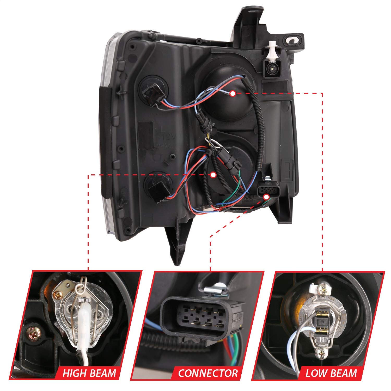 ANZO (111411) USA 07-13 Chevrolet Silverado 1500/2500/3500 Proj Headlights w/Plank Style Switchback Chrome w/Amb
