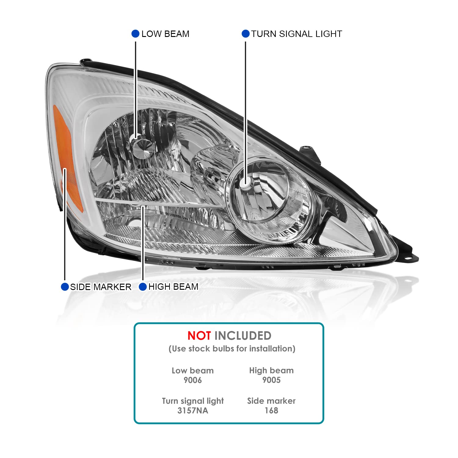 Chrome Headlights Spec-D Tuning Compatible with 2004-2005 Toyota Sienna, Left + Right Pair Headlamp Assembly