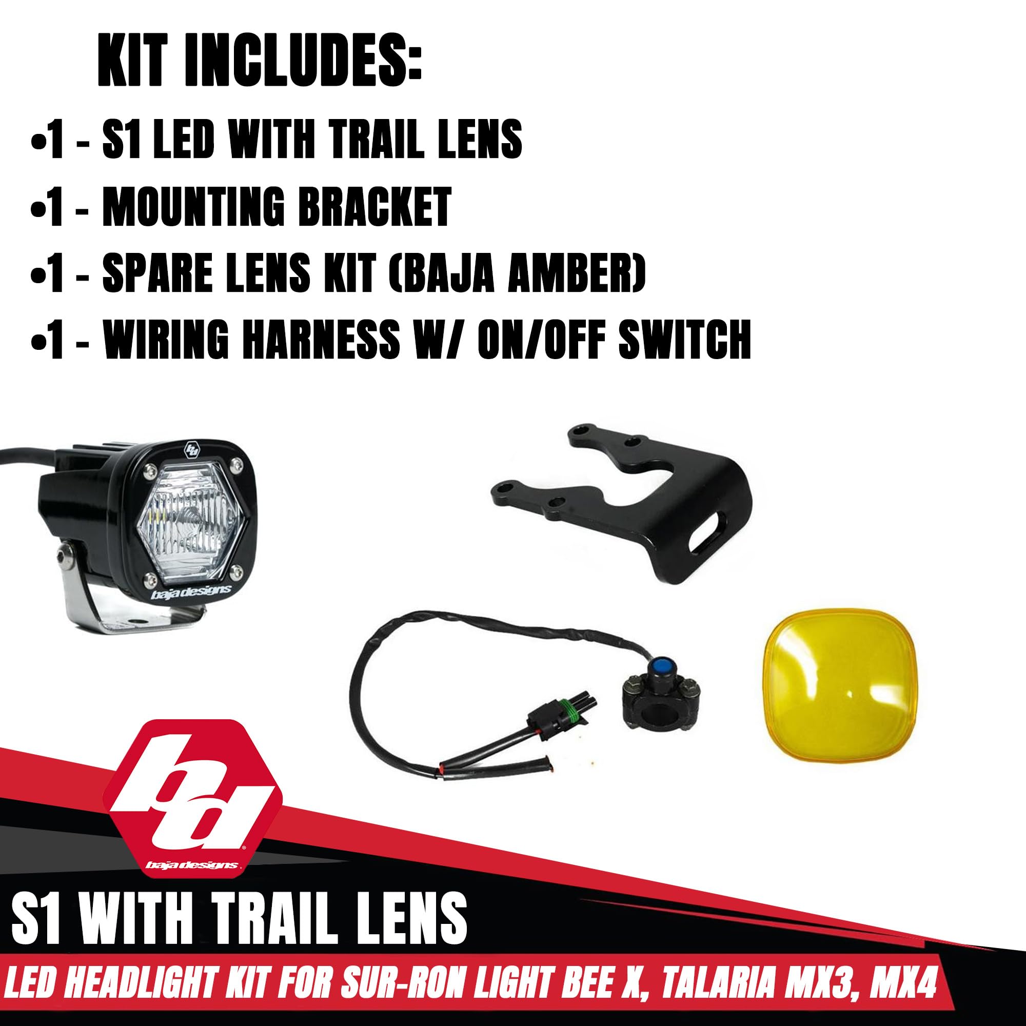 Baja Designs Headlight Kit S1 for Sur-Ron Light Bee X and Talaria MX3/MX4 (Trail Lens; Clear)