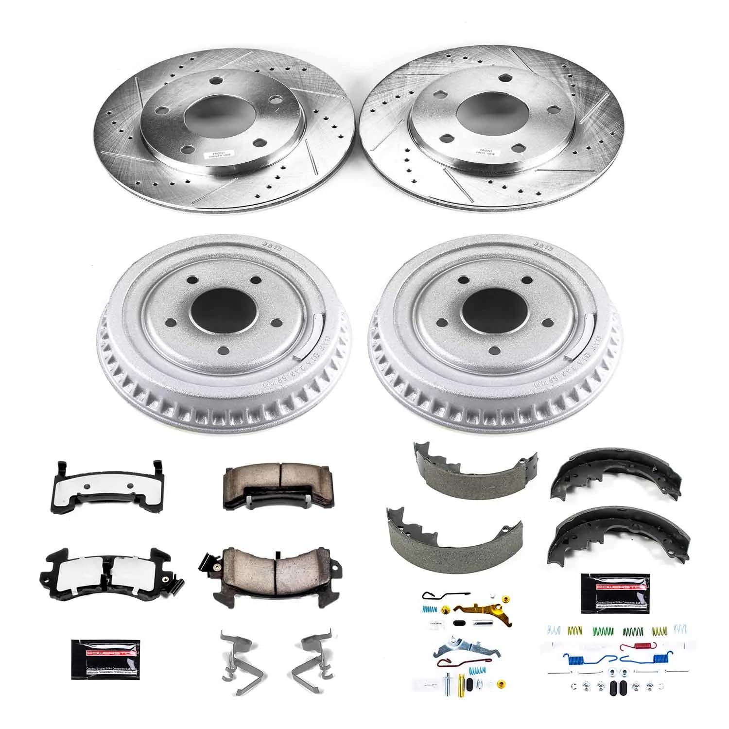 Power Stop K15050DK-36 Z36 Truck & Tow Front and Rear Brake Kit Carbon Fiber Ceramic Brake Pads and Drilled/Slotted Brake Drums For S10 S10 Blazer S15 S15 Jimmy Son Sycl Olds Bra [Model Specific]
