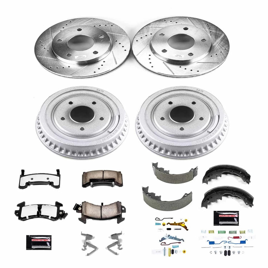 Power Stop K15050DK-36 Z36 Truck & Tow Front and Rear Brake Kit Carbon Fiber Ceramic Brake Pads and Drilled/Slotted Brake Drums For S10 S10 Blazer S15 S15 Jimmy Son Sycl Olds Bra [Model Specific]