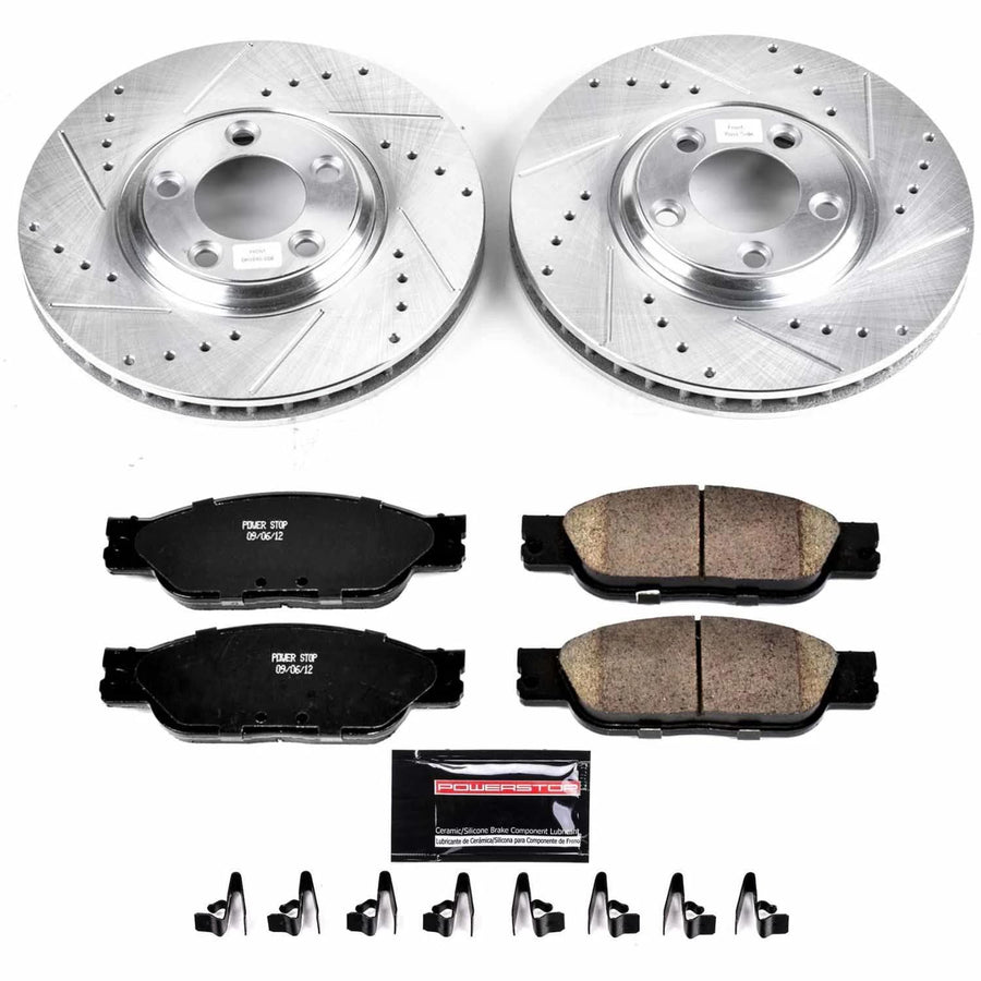 Power Stop K1353 Z23 Carbon Fiber Brake Pads with Drilled & Slotted Brake Rotors Kit For Jaguar S-Type 2003-2004 [Model Specific]