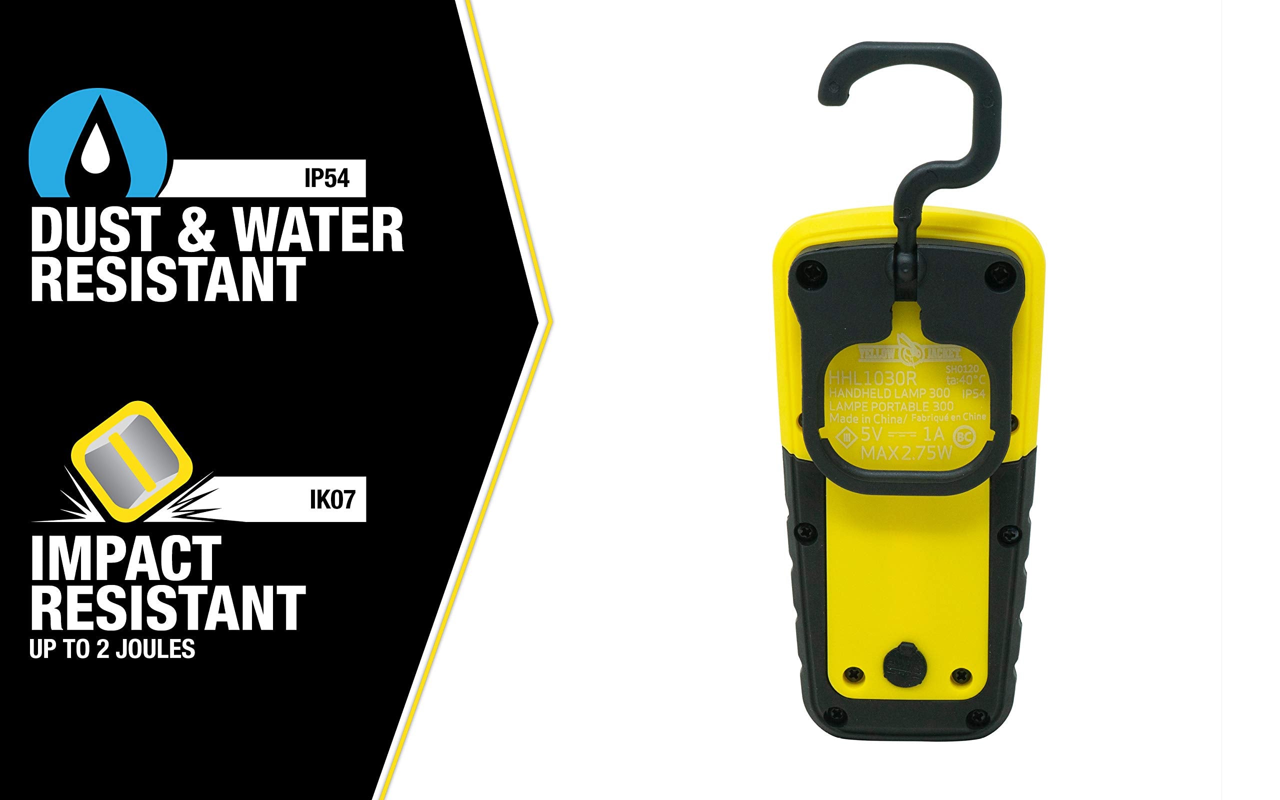 300 Lumen Yellow Jacket LED Rechargeable Handheld Task Light with Magnetic Base and Hang Hook, HHL1030R