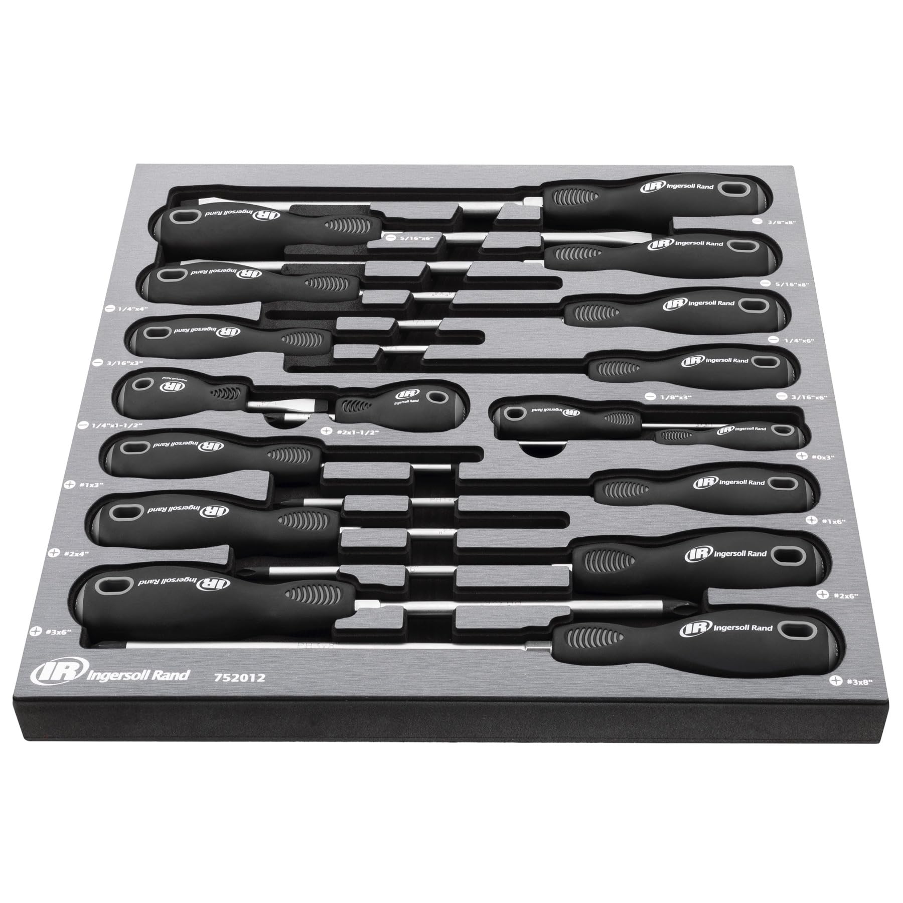 Ingersoll Rand Master 17 Piece Screwdriver Set with EVA Tray, Magnetized Tips, Hex Bolsters, SVCM Alloy Shafts, Soft Grip Handles, Slotted and Phillips - 752012