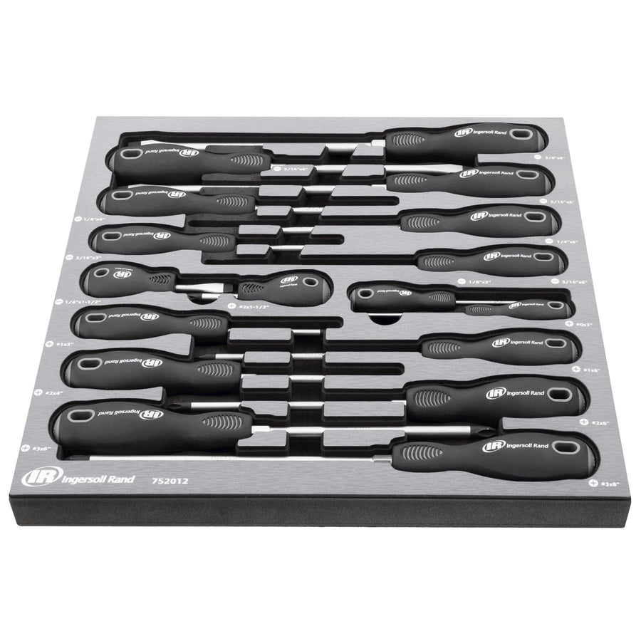 Ingersoll Rand Master 17 Piece Screwdriver Set with EVA Tray, Magnetized Tips, Hex Bolsters, SVCM Alloy Shafts, Soft Grip Handles, Slotted and Phillips - 752012