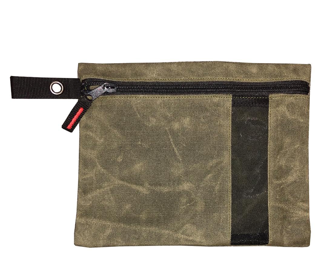Overland Vehicle Systems 3-Bag Small Size Set of Storage Bags with Mesh Windows- #12 Waxed Canvas - Infused with Paraffin Wax Waterproofing - Universal For, Tools, Automotive, and more!