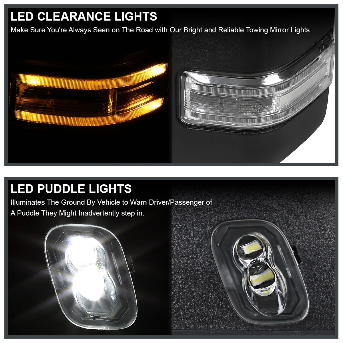 Spec-D Tuning Power Chrome Heated Tow Mirrors+LED Signal+Puddle 22Pin & 8Pin Compatible with 2015-2020 Ford F150 Left + Right Pair