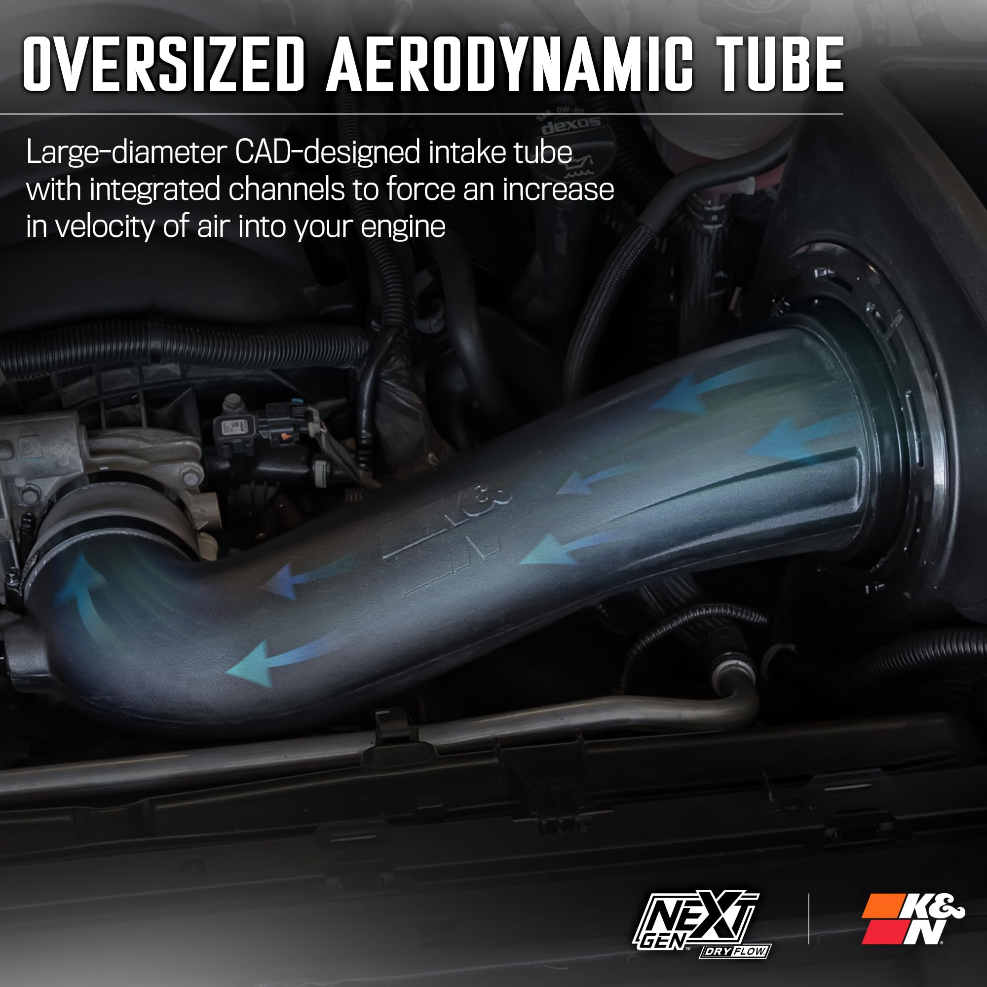NextGen K&N Cold Air Intake System: Dry-Flow Cotton Filter: Compatible with 2019-2025 CADILLAC/CHEVROLET/GMC Escalade; Silverado 1500; Suburban; Tahoe; Sierra 1500; Yukon; Yukon XL; 50-3110D