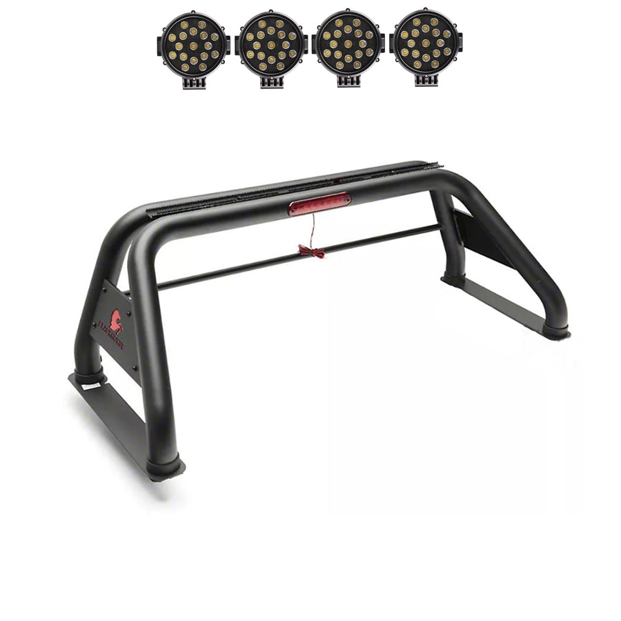 Classic Black Horse Roll Bar incl.Pair of 7.0" Dia. Led Lights,Black Compatible with 00-24 Ram 2500/3500|00-24 F-150|01-24 Sierra 1500/2500/3500|07-24 Tundra|17-24 Titan|01-24 Silverado 2500/3500 HD