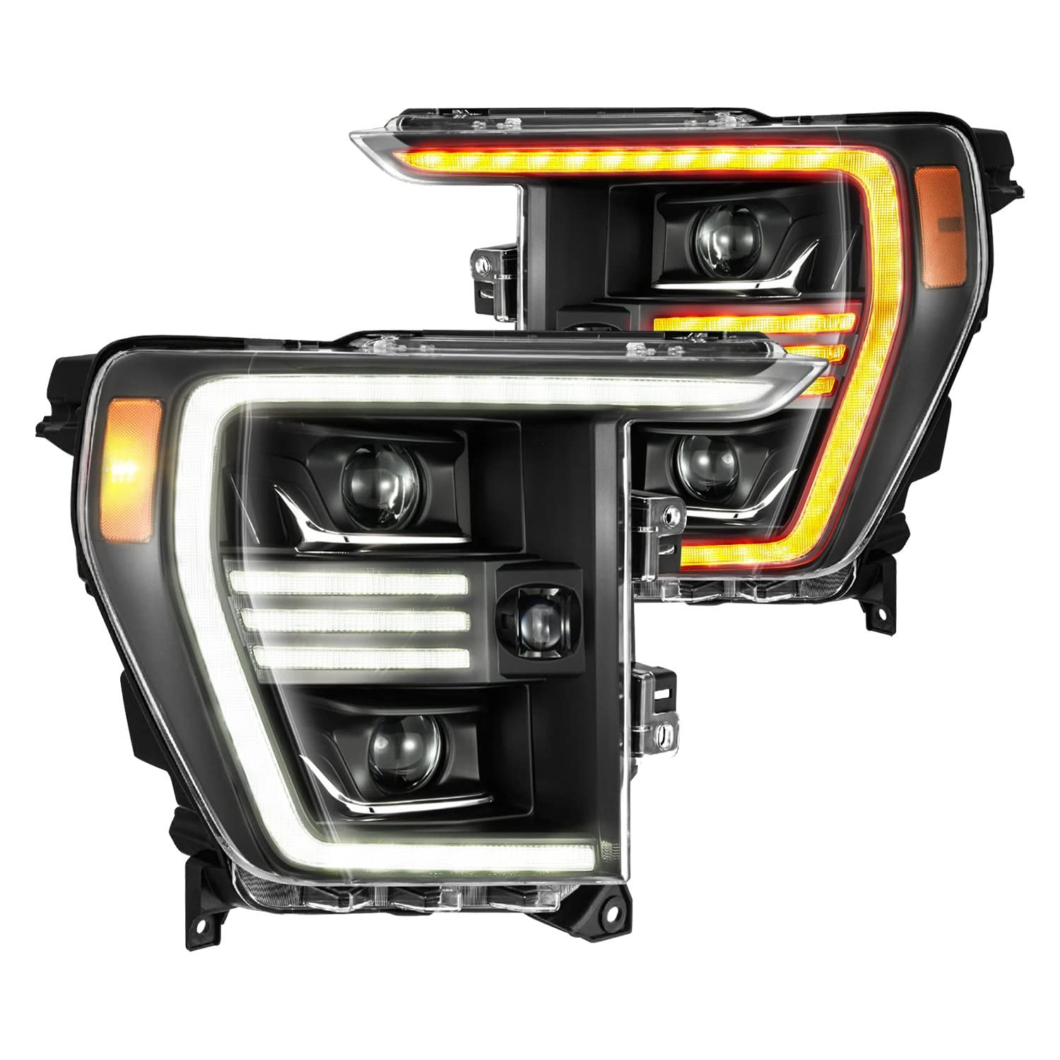 21-22 Ford F150 AlphaRex PRO-Series Projector headlights Black w/Activ Light/Seq Signal