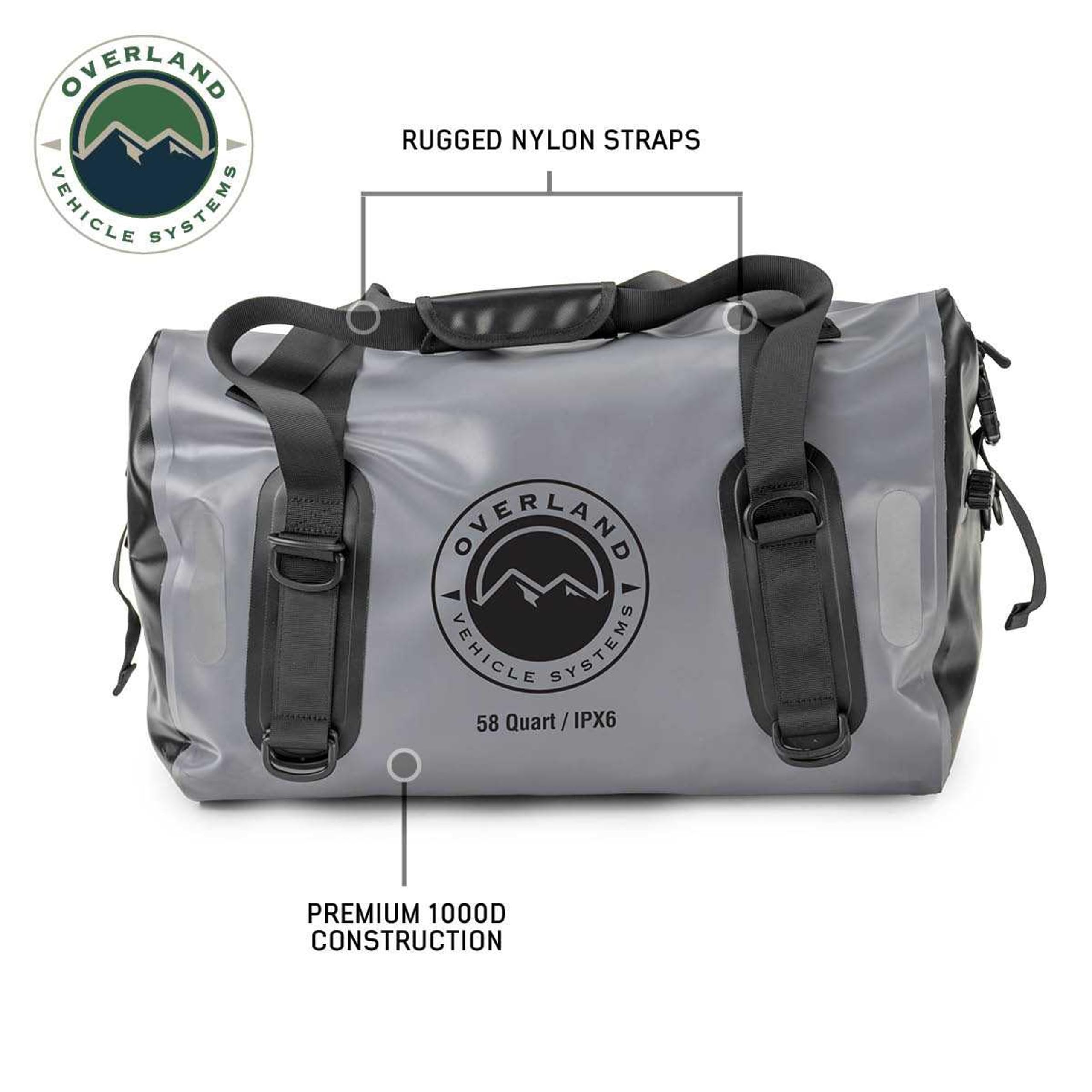 Overland Vehicle Systems Dry Storage Bags Portable (58 Quart Capacity) - Premium 1000D Construction - IPX6 Rated Waterproof Dry Bag - Heavy Duty Buckles with Robust Nylon Straps