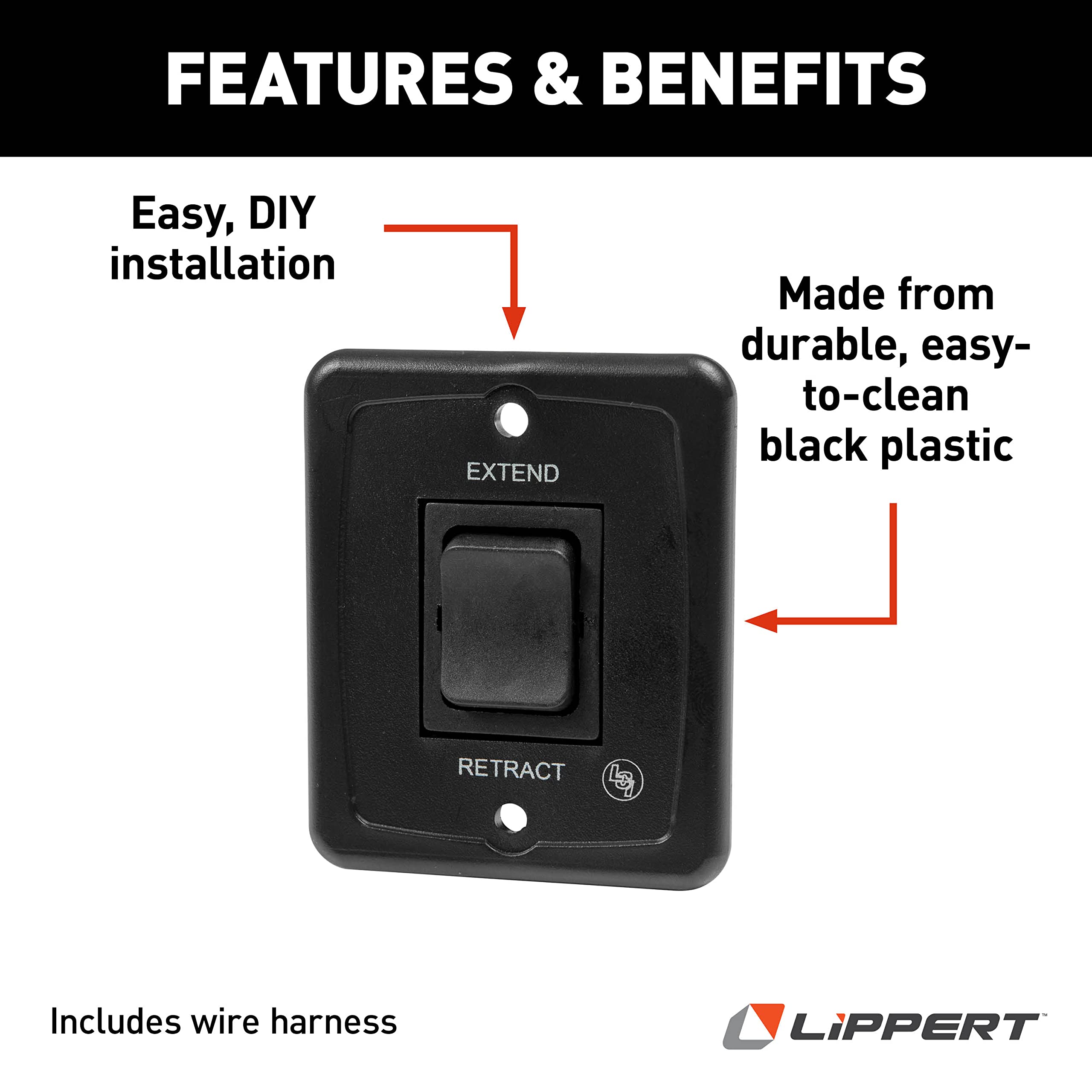 40 AMP Solera Power RV Awning Interior Replacement Switch Kit and Plate — Extends Awning with Push of a Button - Durable Plastic Construction - Easy-to-Install Kit - Includes Harness — 308474